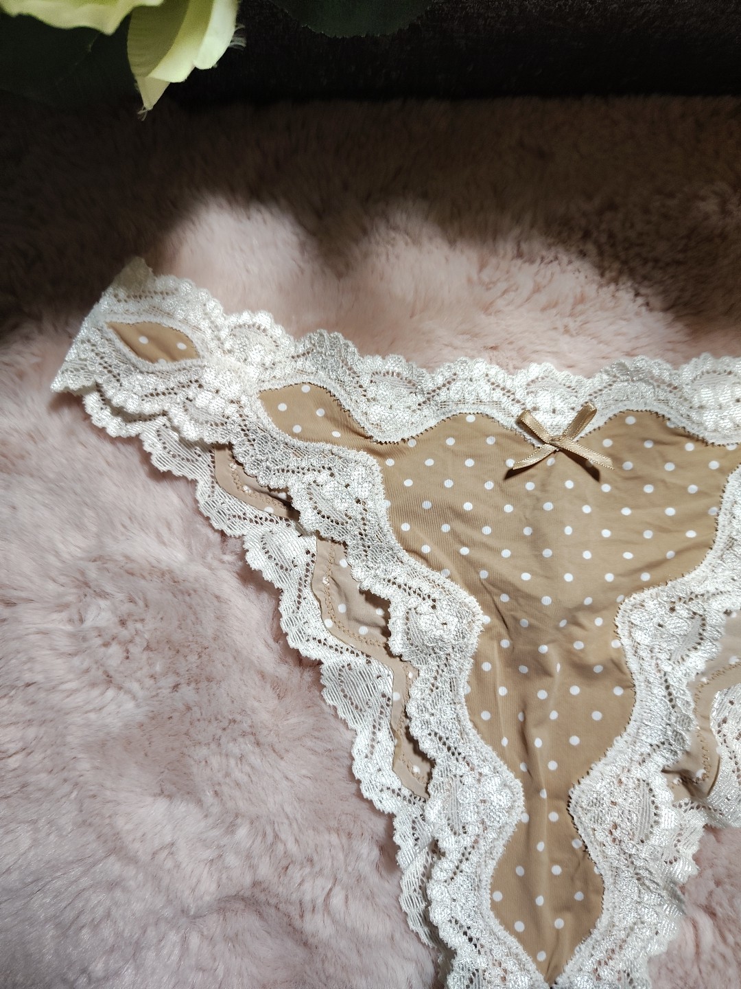 Vintage Victorias Secret Rushed Back Polkadot Cheekini OS Production 2013