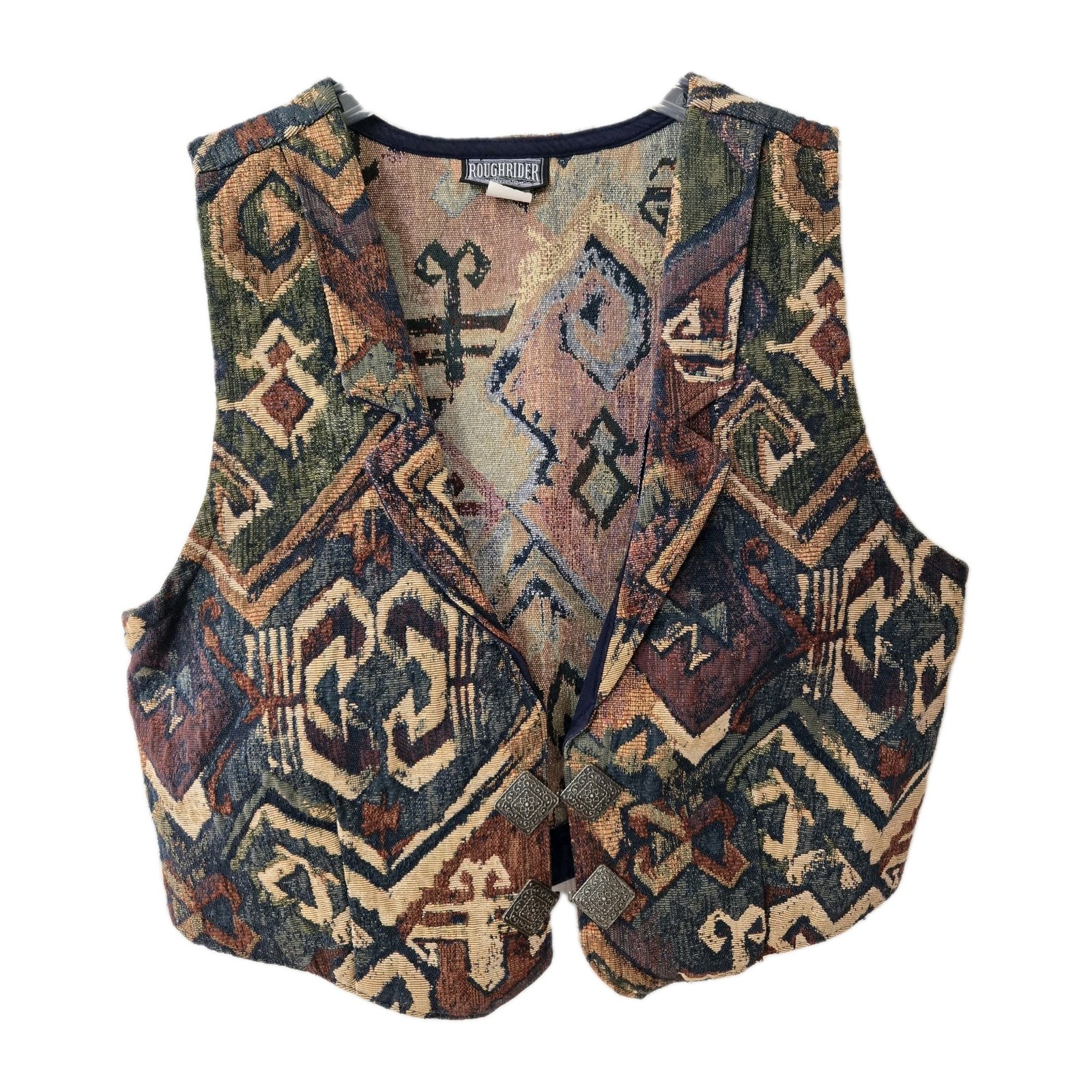 Vtg Rough Rider Circle T Western Wear Native Southwest Cowgirl Tapestry Vest XL