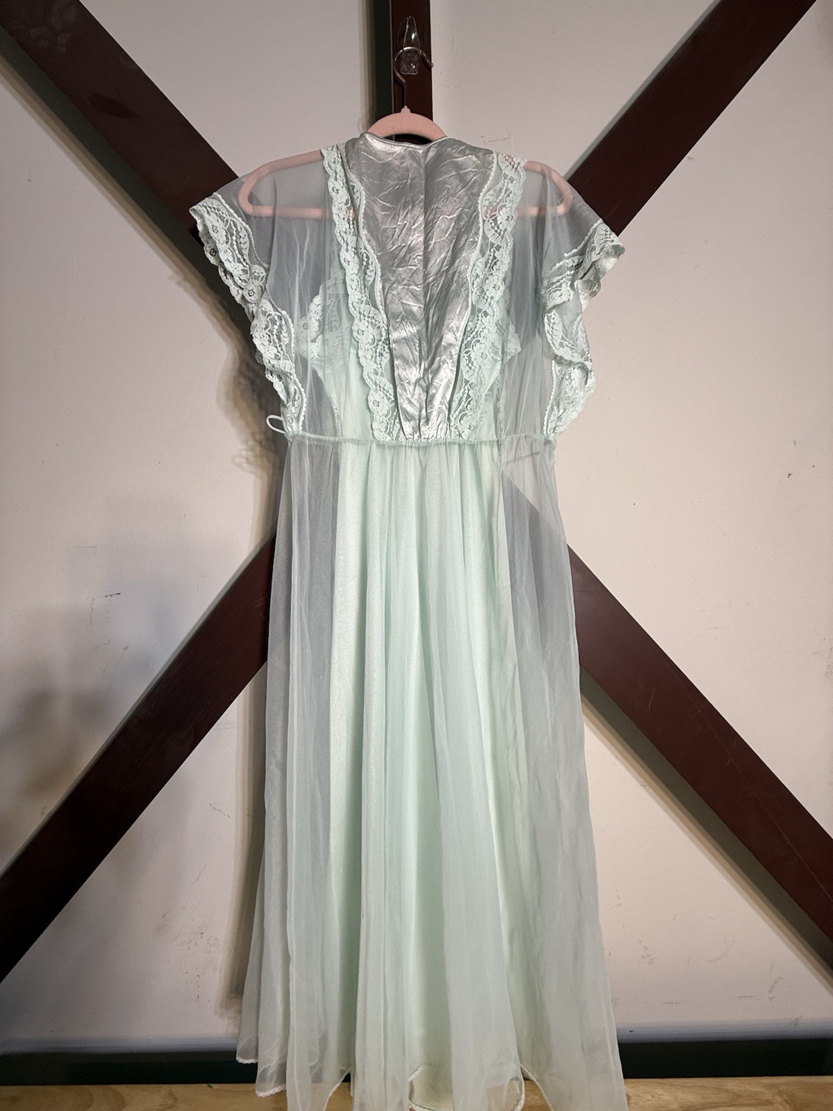 2pc 60s Vintage Nightgown PEIGNOIR Robe Set BABYDOLL Sheer CHIFFON Gown S/M Blue