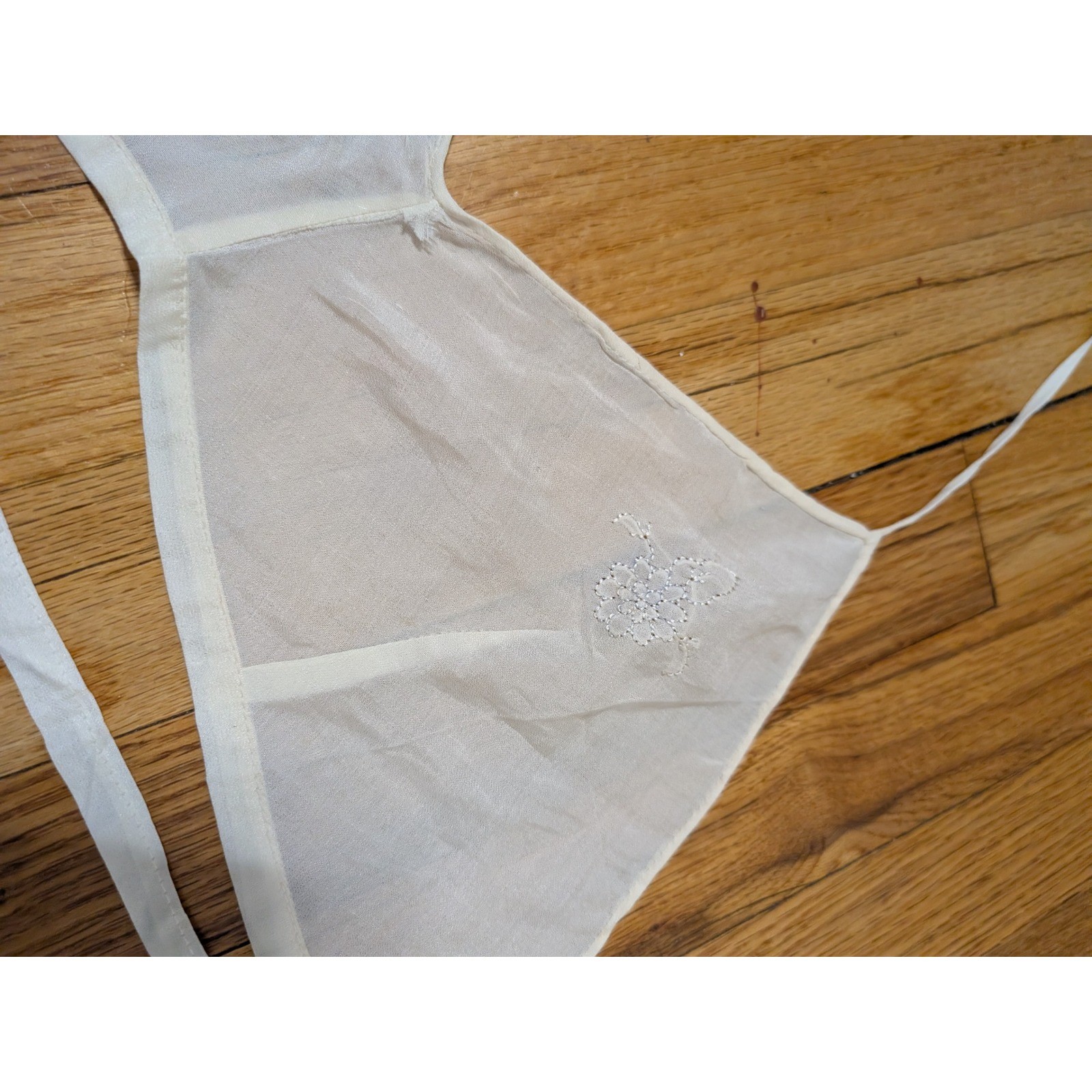 Antique Sheer Silk Embroidered Bralette White Floral Halter Button Back Lingerie