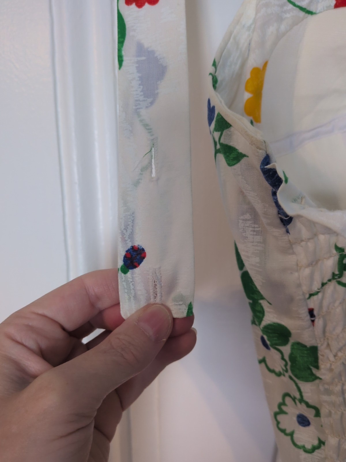 Vintage Cotton Blend White Floral Tiered Summer Dress 70s Cottage Core Size S