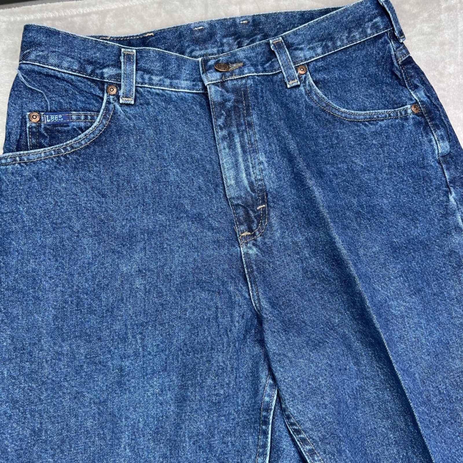 Vintage Lee Tapered Leg Jeans Womens 14 M Blue Solid High Rise Made in USA Denim