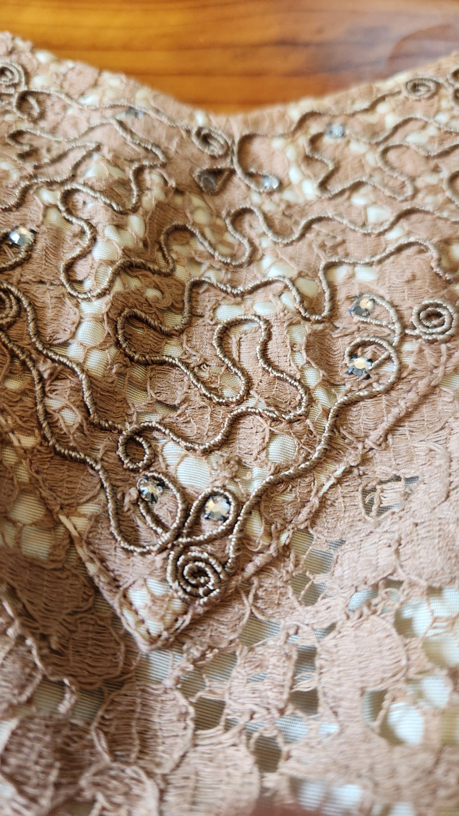 Beautiful Vintage Blush And Cream Lace Embellished Dress Size Small With Pockets
