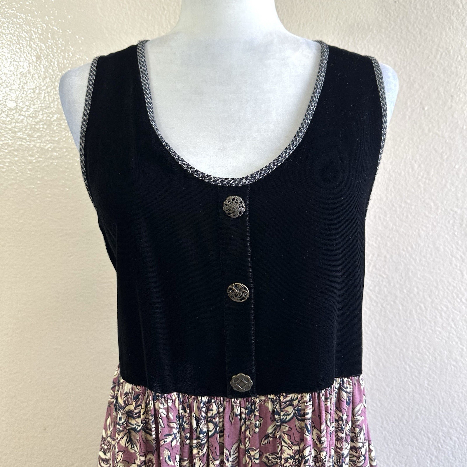 Carol Anderson Vtg 90s Floral Velvet Maxi Dress Women’s MP