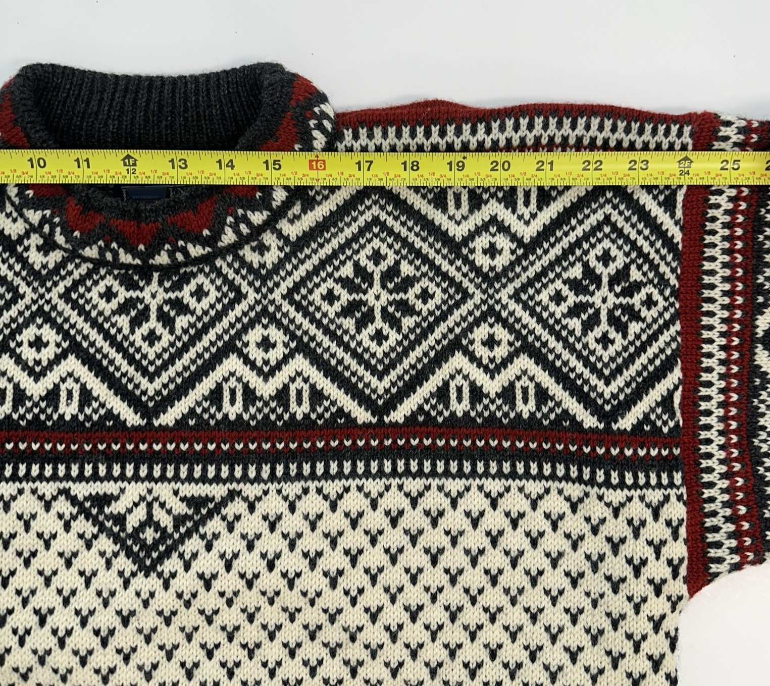 VTG Lands End Nordic Fair Isle 100% Wool Sweater Mens Sz Med Ski Made in Norway