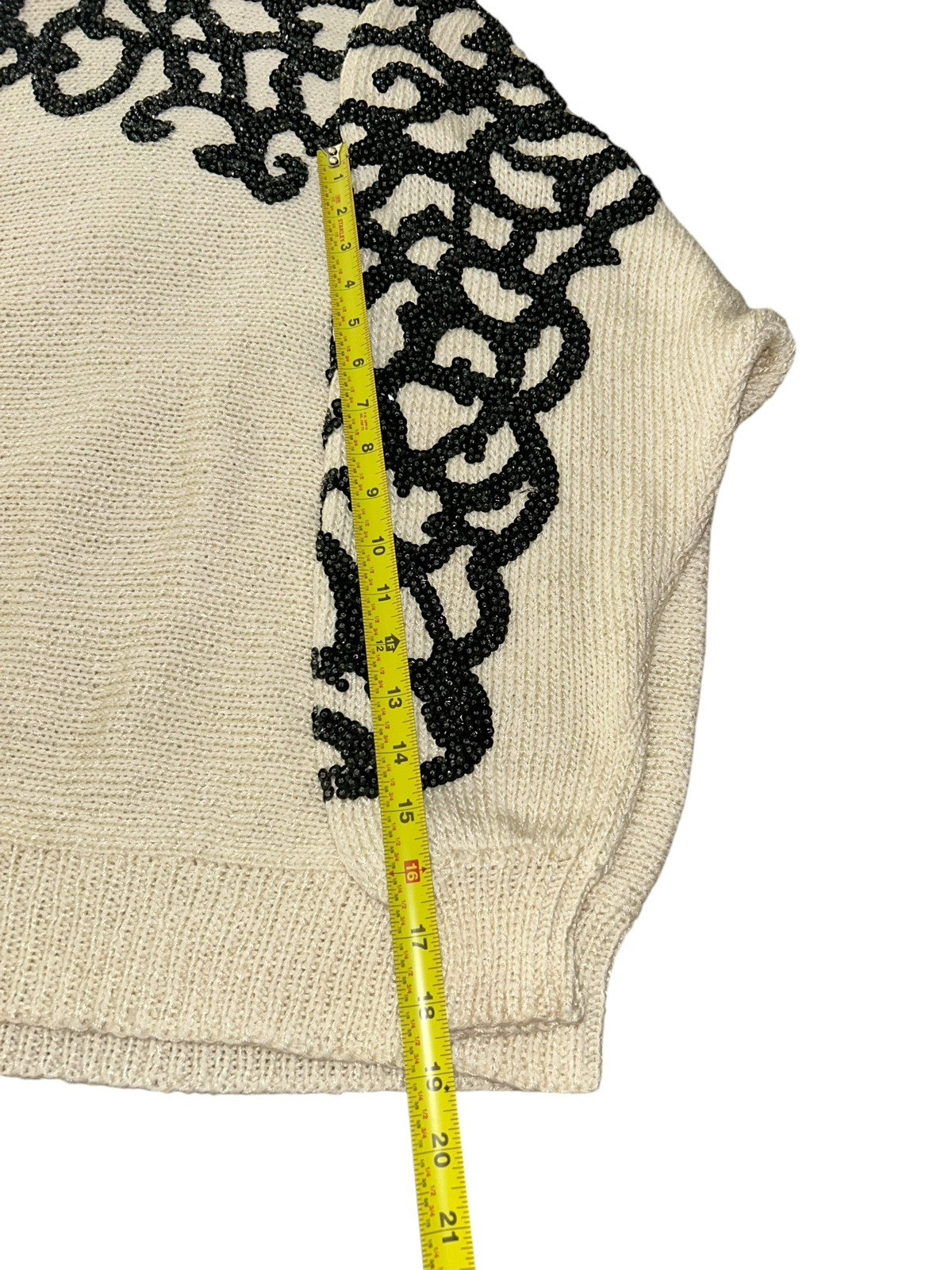Vtg 80s Nannell Sequins Appliqué Embellished Knit Sweater Size S/M Black Ivory