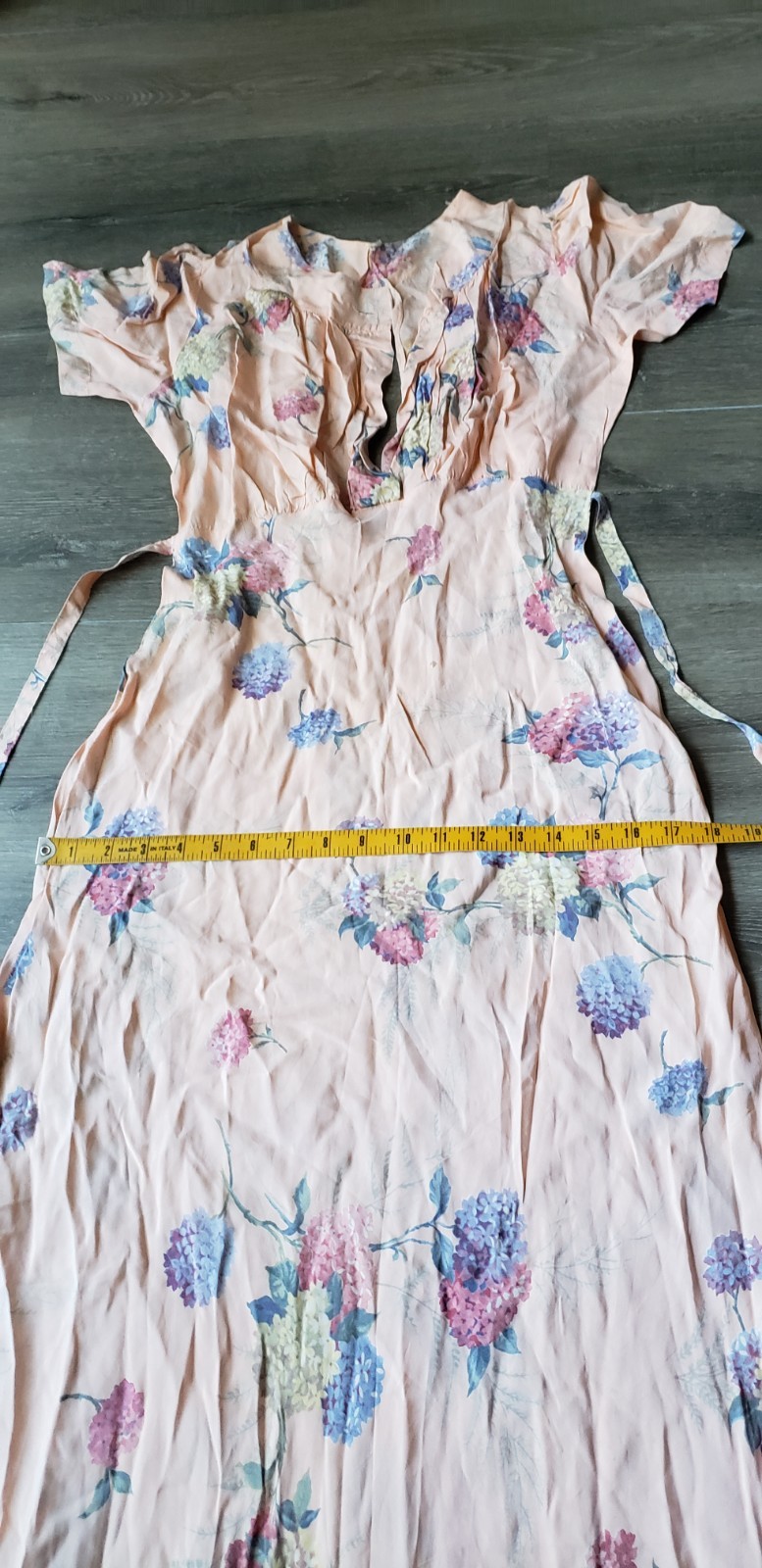 VTG 30s Peach Floral Print Bias Cut Dress Gown Sz XS/S? Art Deco DAMAGE STAINS