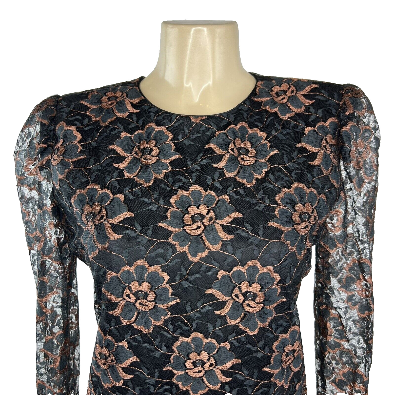 1980s Cocktail Dress Vintage Size 8 Black Lace Mermaid Glam Prom Drop Waist 80s
