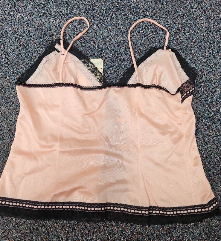 VTG Coral Pink and Black Lace Komar Lingerie Camisole Size 38 with Tag NOS Nice!