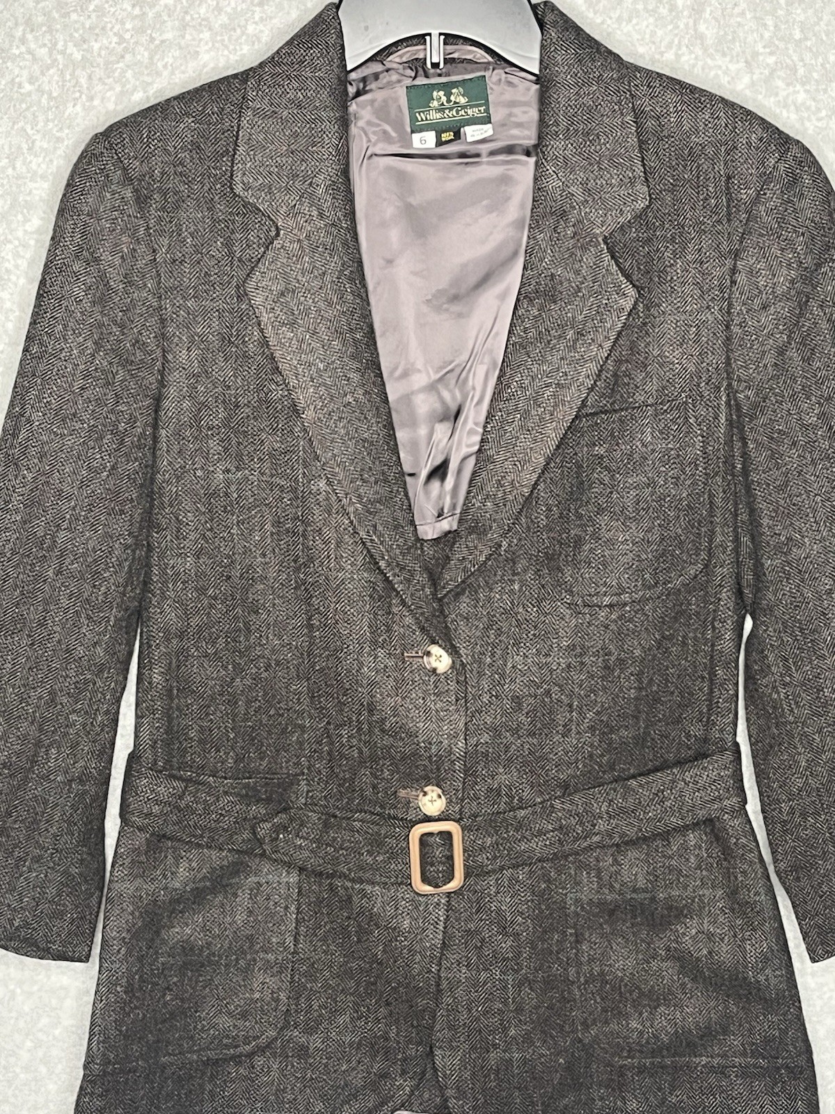 Willis & Geiger Russian Twill Wool Blazer Womens 6 Belted Safari USA Vtg