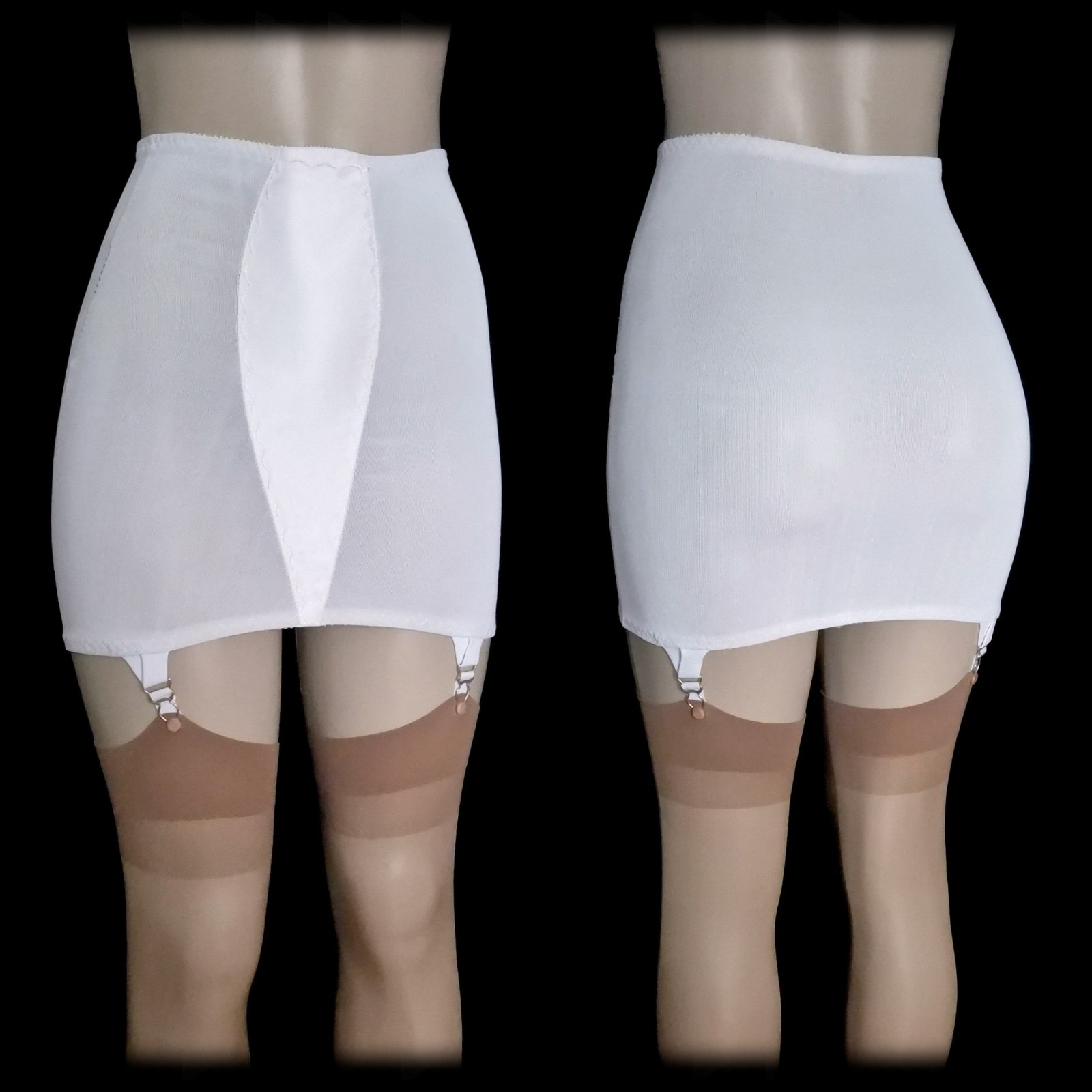 Vintage 50s SILF SKIN Shiny SATIN Open Bottom GIRDLE Skirt TIGHT Garters ~ M
