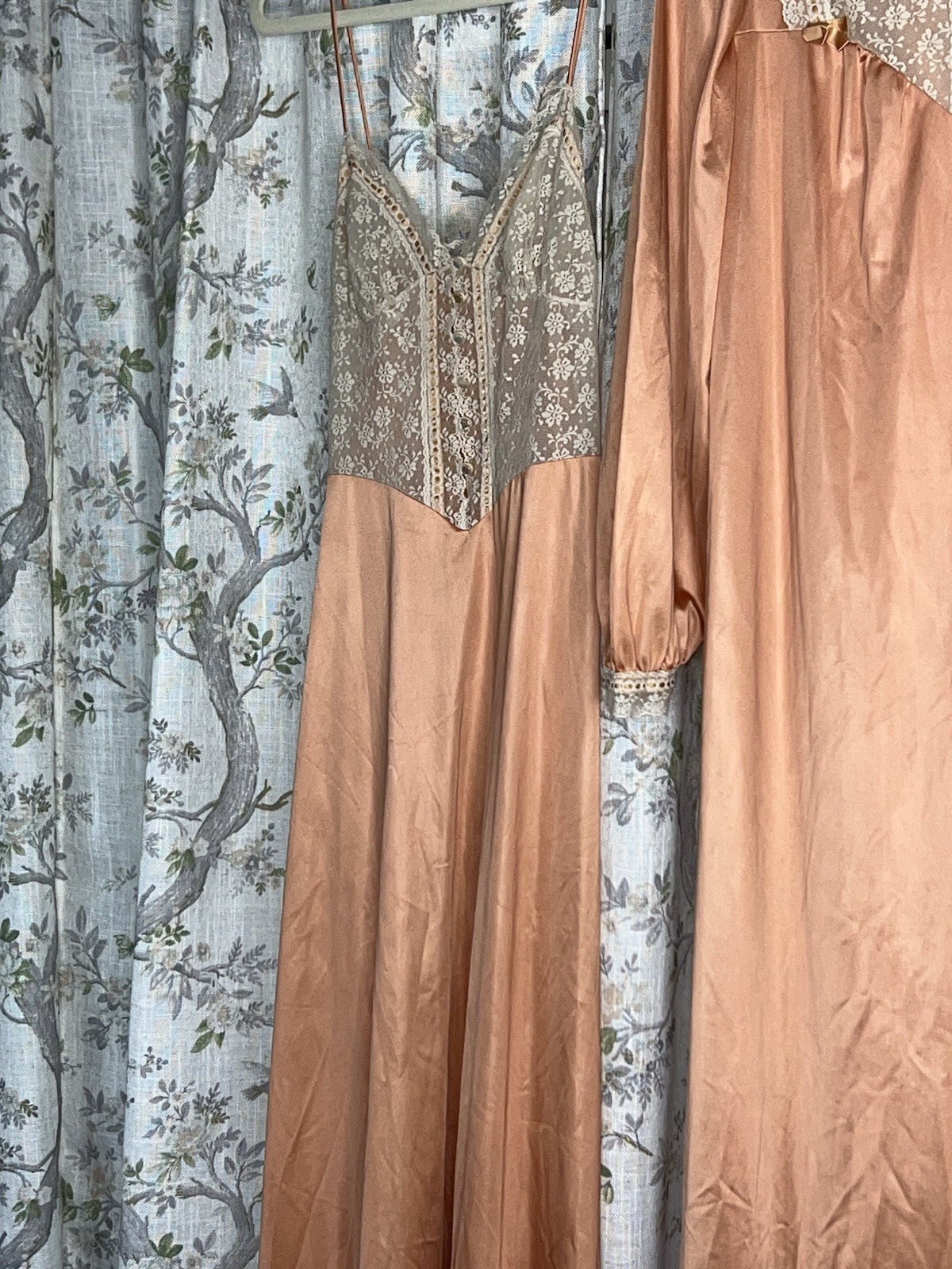Vintage Pin-up 50”s Henson Kickernick Peach Lace Babydoll Nightgown Robe Set Sm