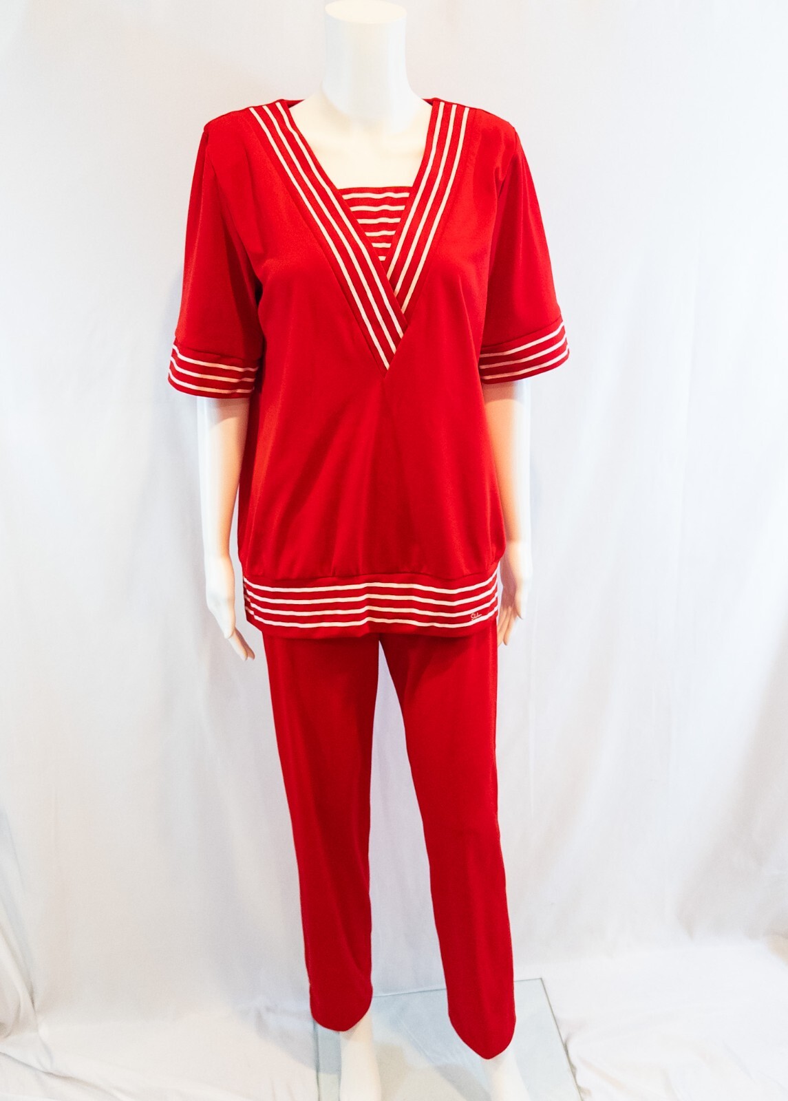 Vintage Miss Sheehan Red and White Striped Top and Pants, Sailor Top – Size 12
