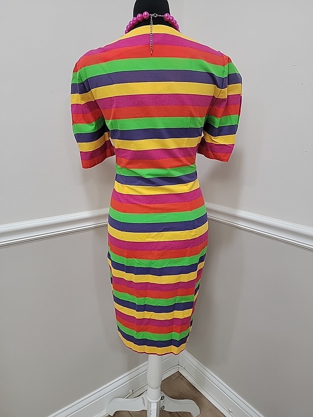 VTG’80 Paul Harris Rainbow Stripe Bodycon Cotton Wiggle Dress