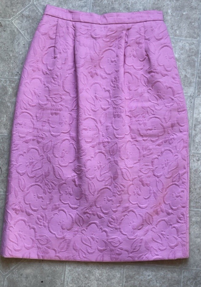 Vintage Don Caster Pink Embossed Floral Pencil Skirt Women’s 4 Barbiecore Midi
