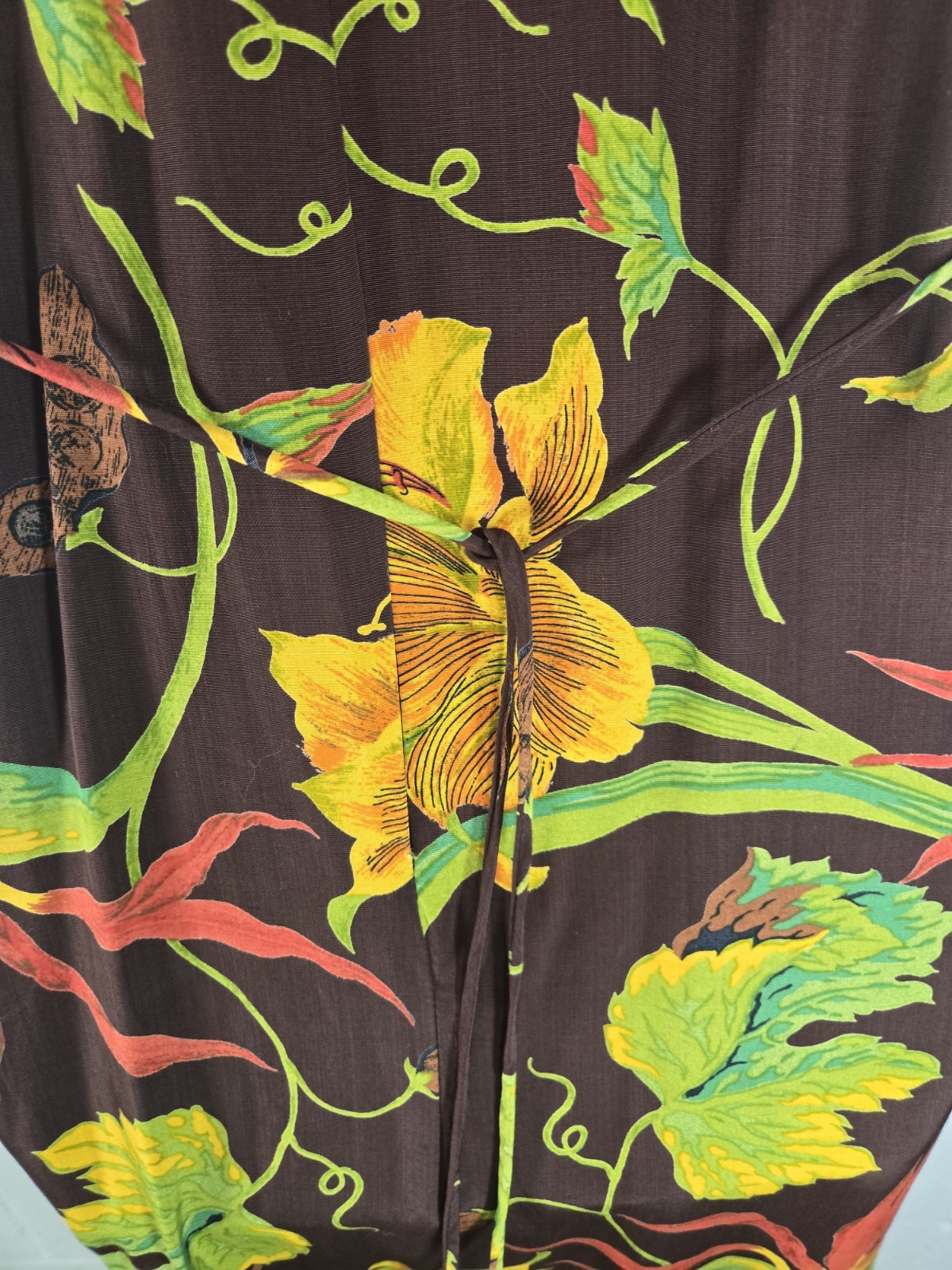 Vtg 90s K.C. Spencer Brown Floral Tropical Long Midi Dress Grunge usa