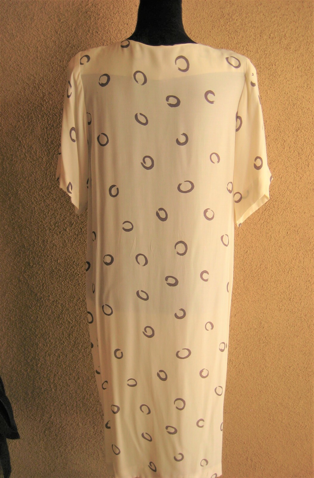 Vintage Warren Z I Magnin 80 cream abstract circles padded shoulder sheath dress