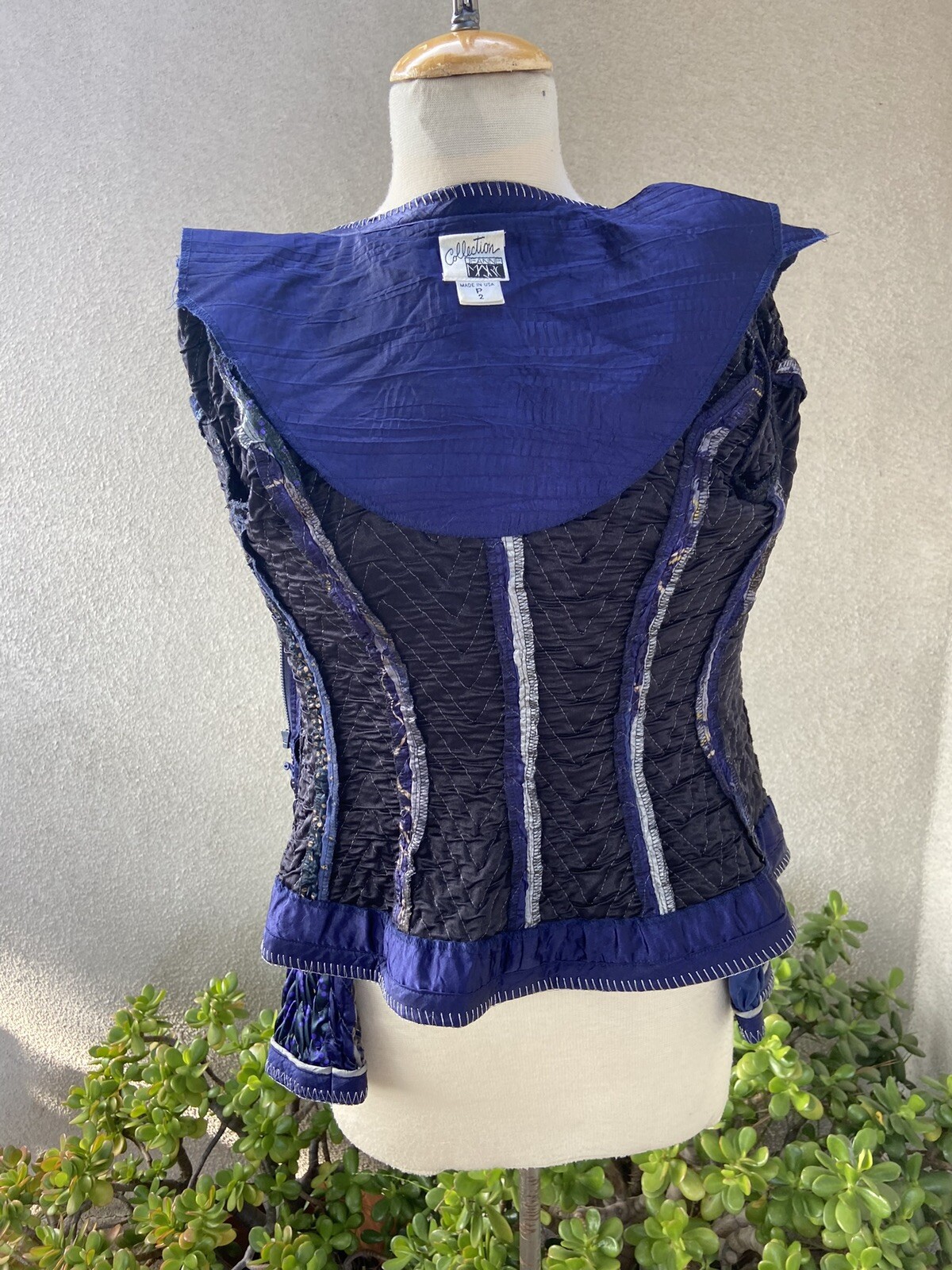 vintage Jacket 80s Jeanne Marc ruched Blue Grey Sz XS Petite 2