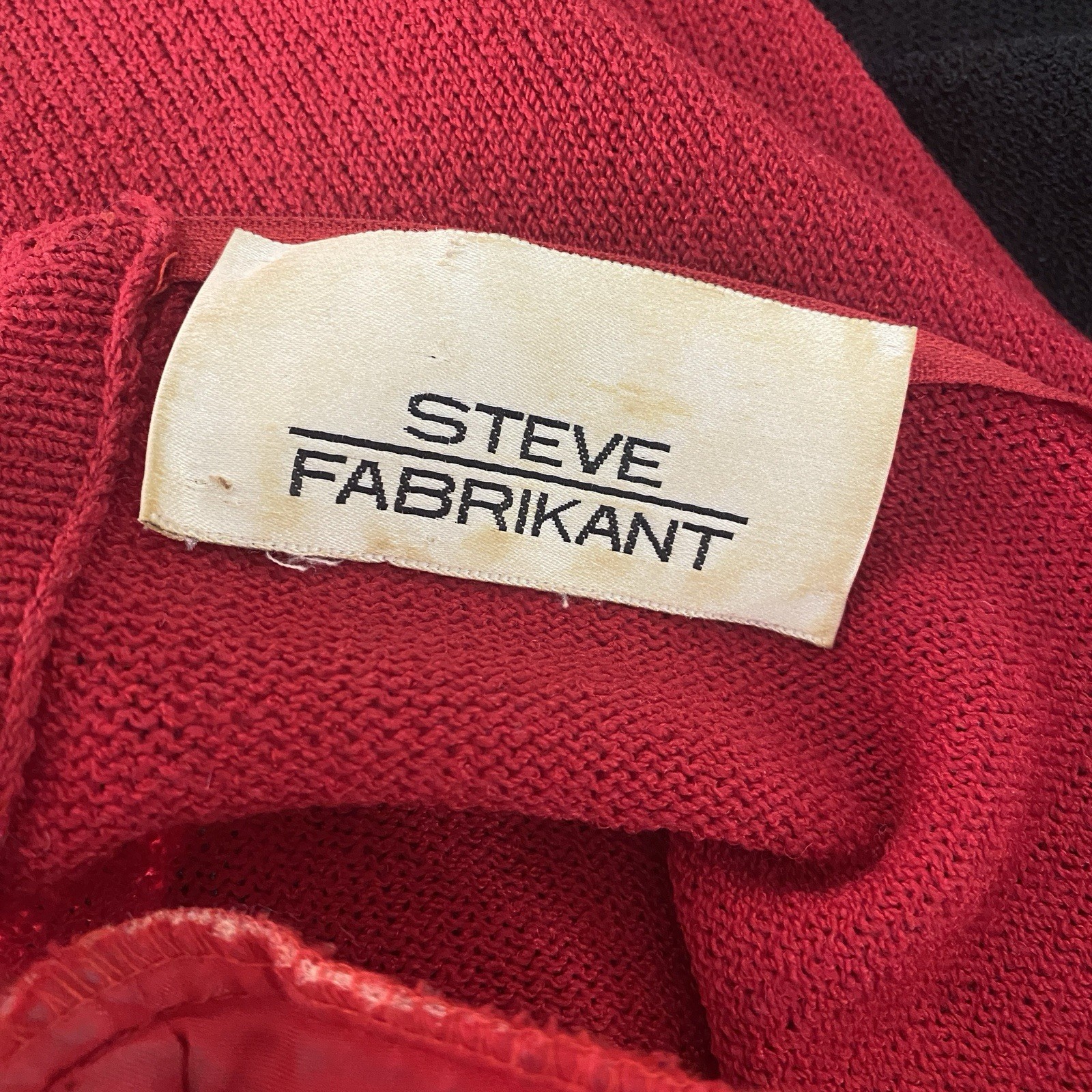 Steve Fabrikant Vintage Knit Dress Red Black Gold Button Wool Blend *Flaw In Pic