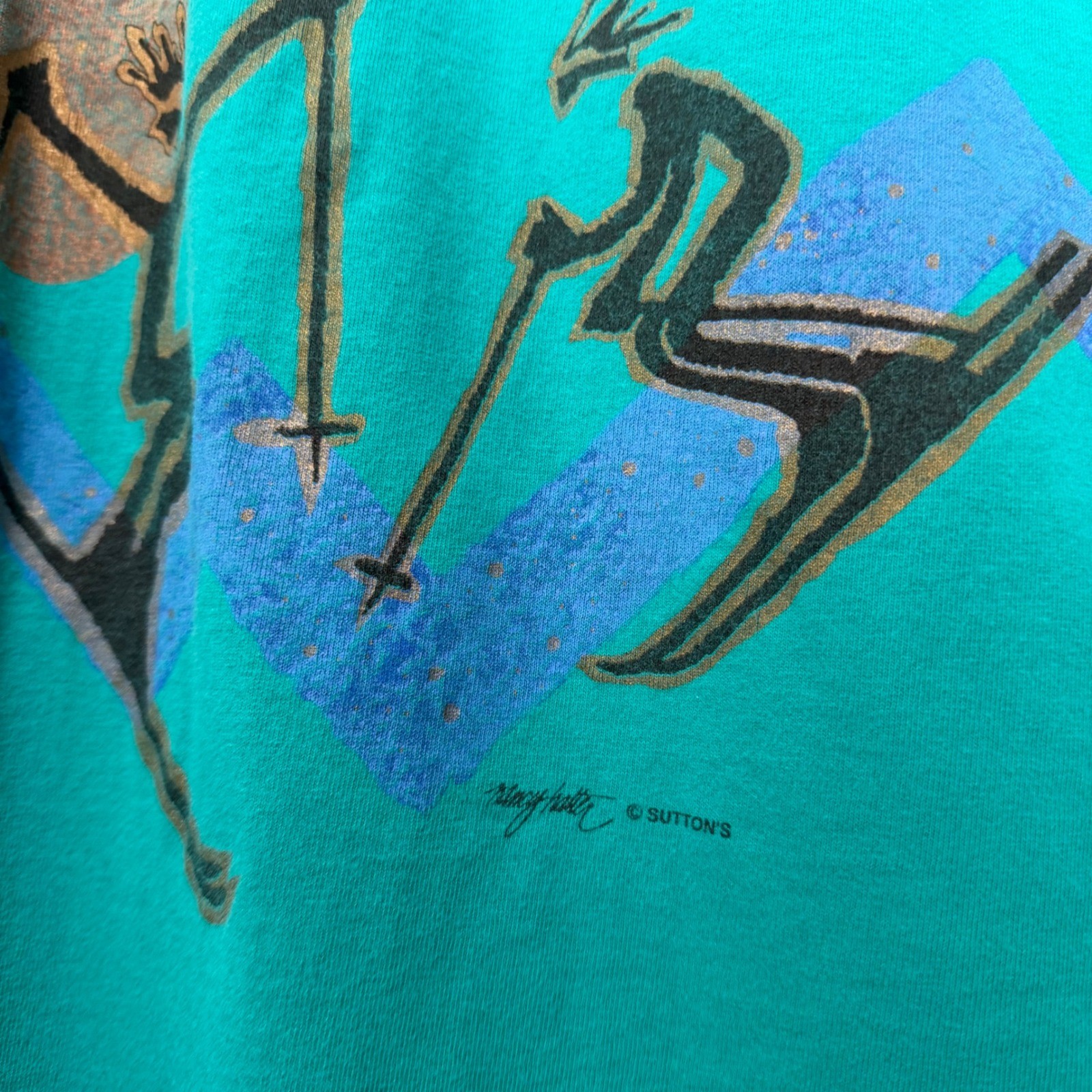 Vintage Jerzees Angel Fire New Mexico Skiing T-Shirt Dress Teal Nancy Halter OS