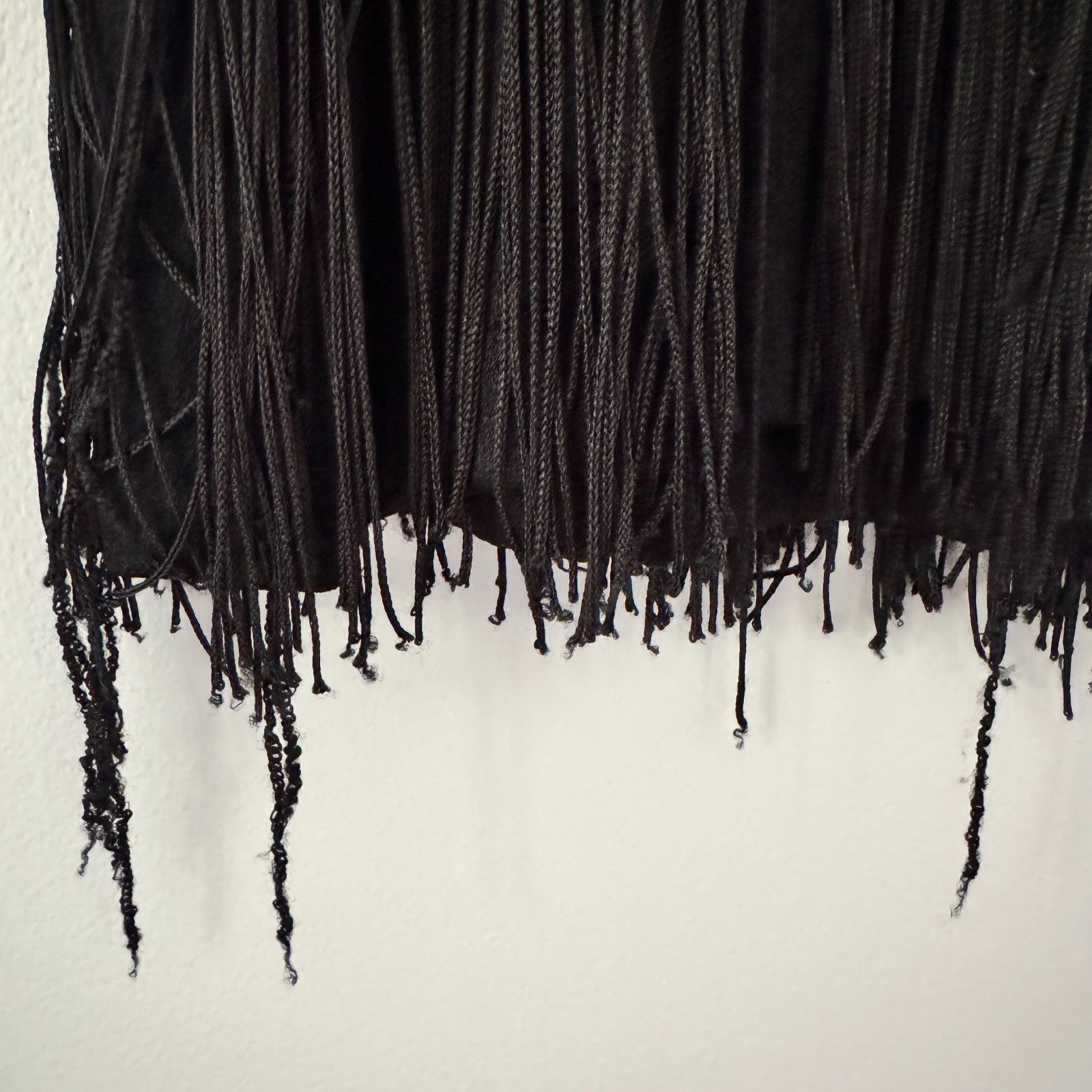 vtg 60s MISS THEME NY Black Go-Go Dancer FRINGE Mini Shift Dress Costume Mod LBD