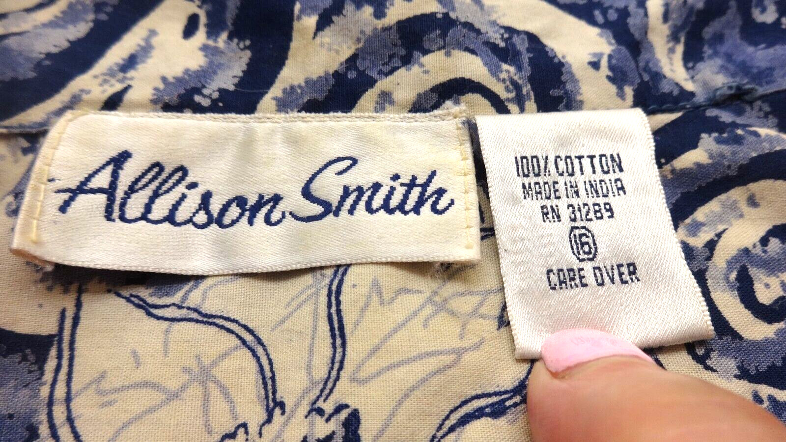 Allison Smith 2 Pc Cotton Dress – Size 16 Top, 14 Skirt, 100% Cotton, Vintage