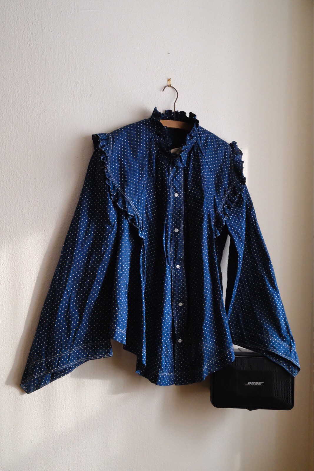 Extremely Rare Blue Indigo Calico Antique Blouse, Possible Maternity Cut