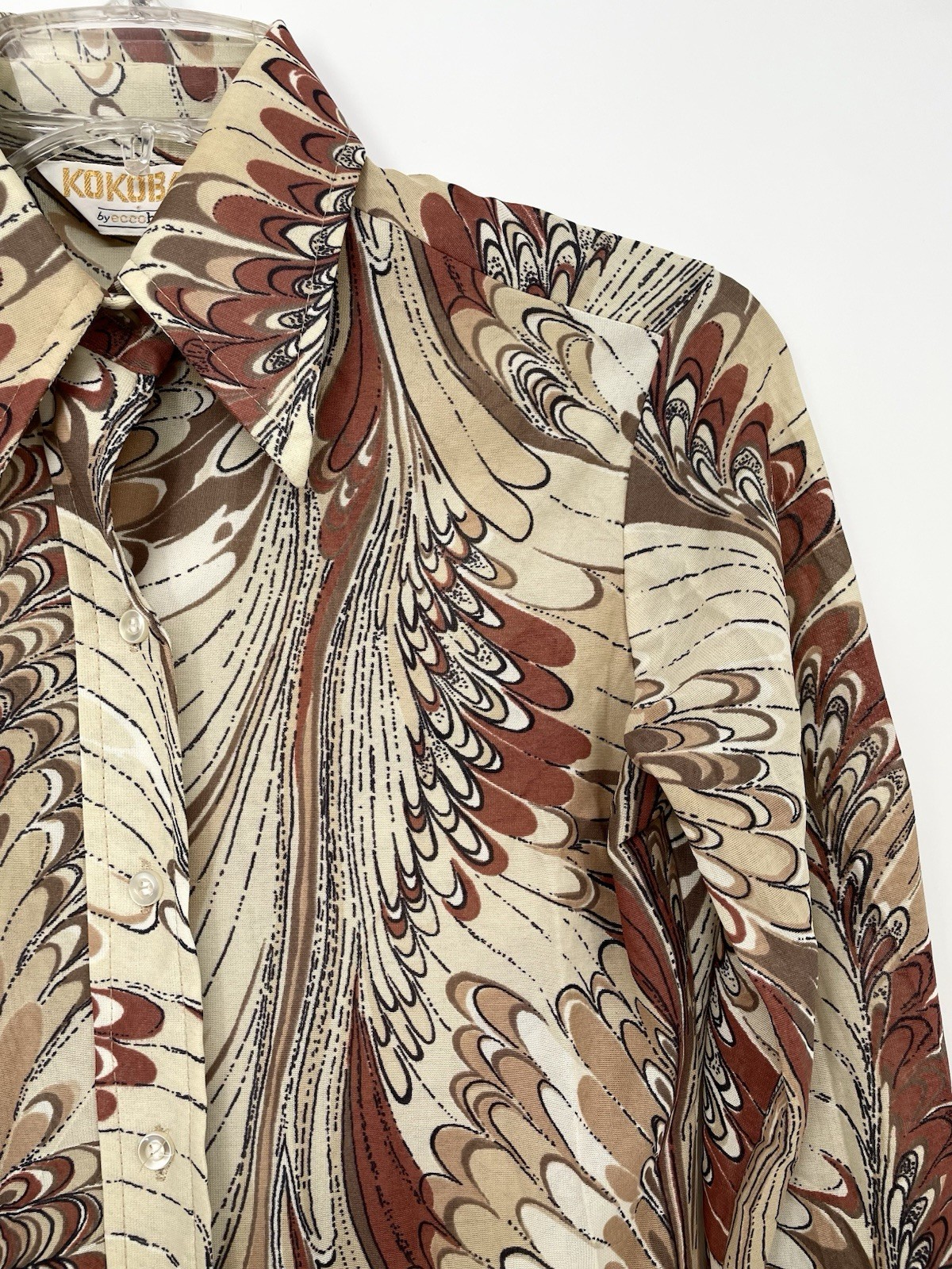 Vintage 1970s Disco Psychedelic Feather Swirls Hippie Retro Shirt Top small
