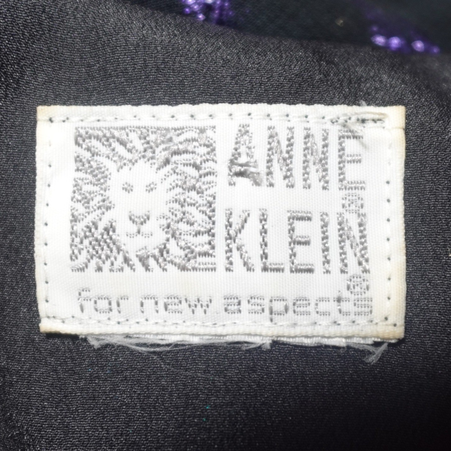 Vintage Anne Klein Black Metallic Abstract Blouse Purple Teal Gold Glam Top 80’s