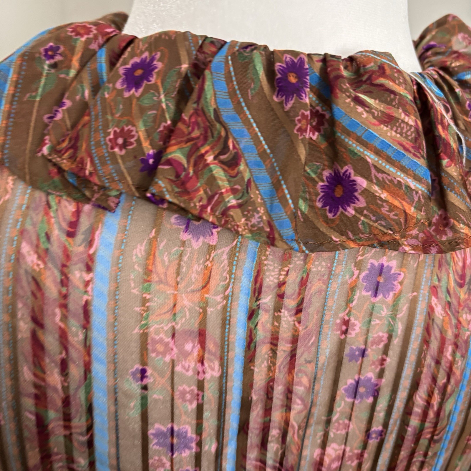 The Kollection VTG 70’s Sheer Floral Ruffle Button Front Belted Midi Dress-M