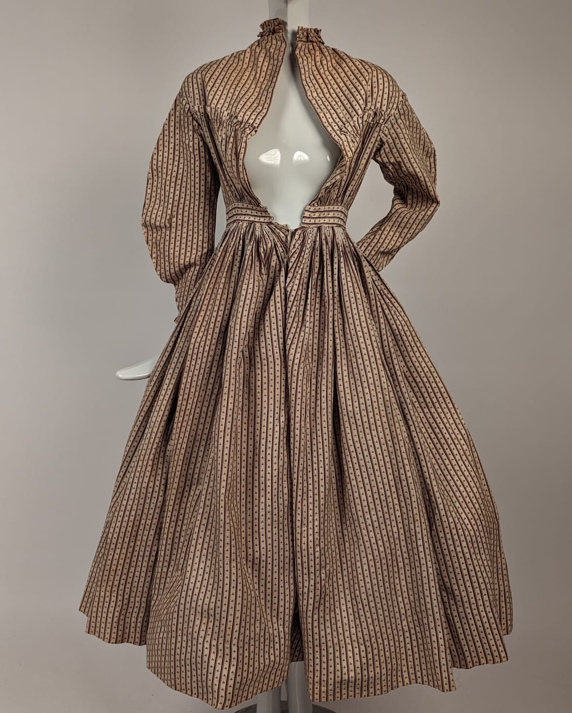 CIVIL WAR ERA 1860’S GIRL’S STRIPED CALICO COTTON DRESS W RUFFLES