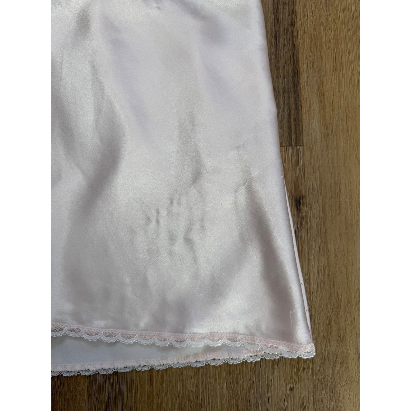 Vintage Pink Satin Lace Trim Camisole Top Keyhole Back L sexy fairy dainty
