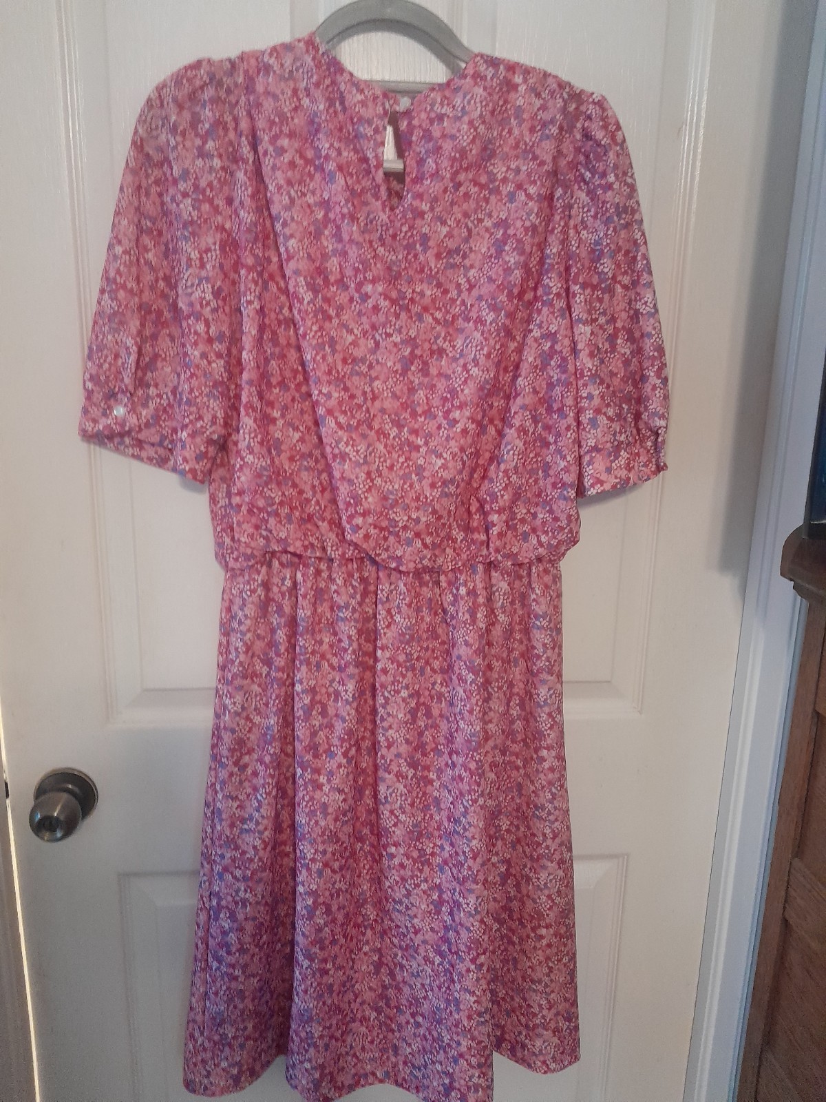 Vintage 60s KR Of NY Pink Floral Dress With Removable Bib. Chest 42 In. B14