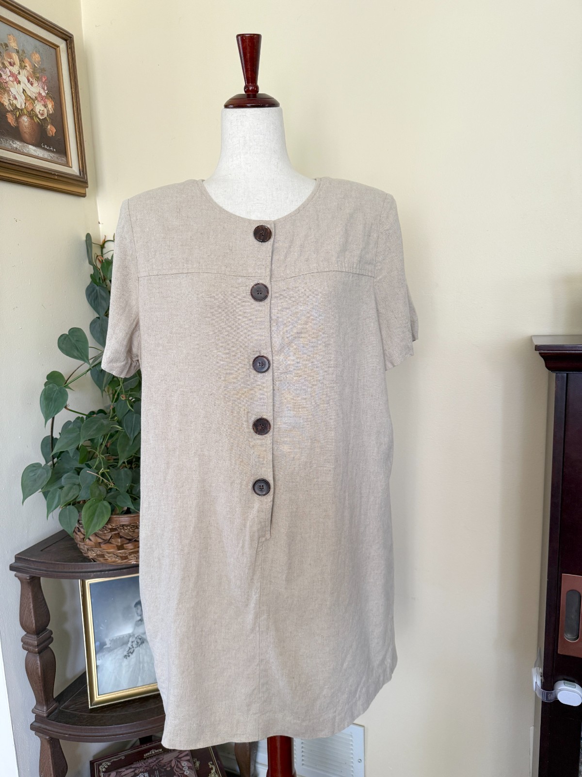 Vintage Brett Alixander Button Down Linen Dress sz 16