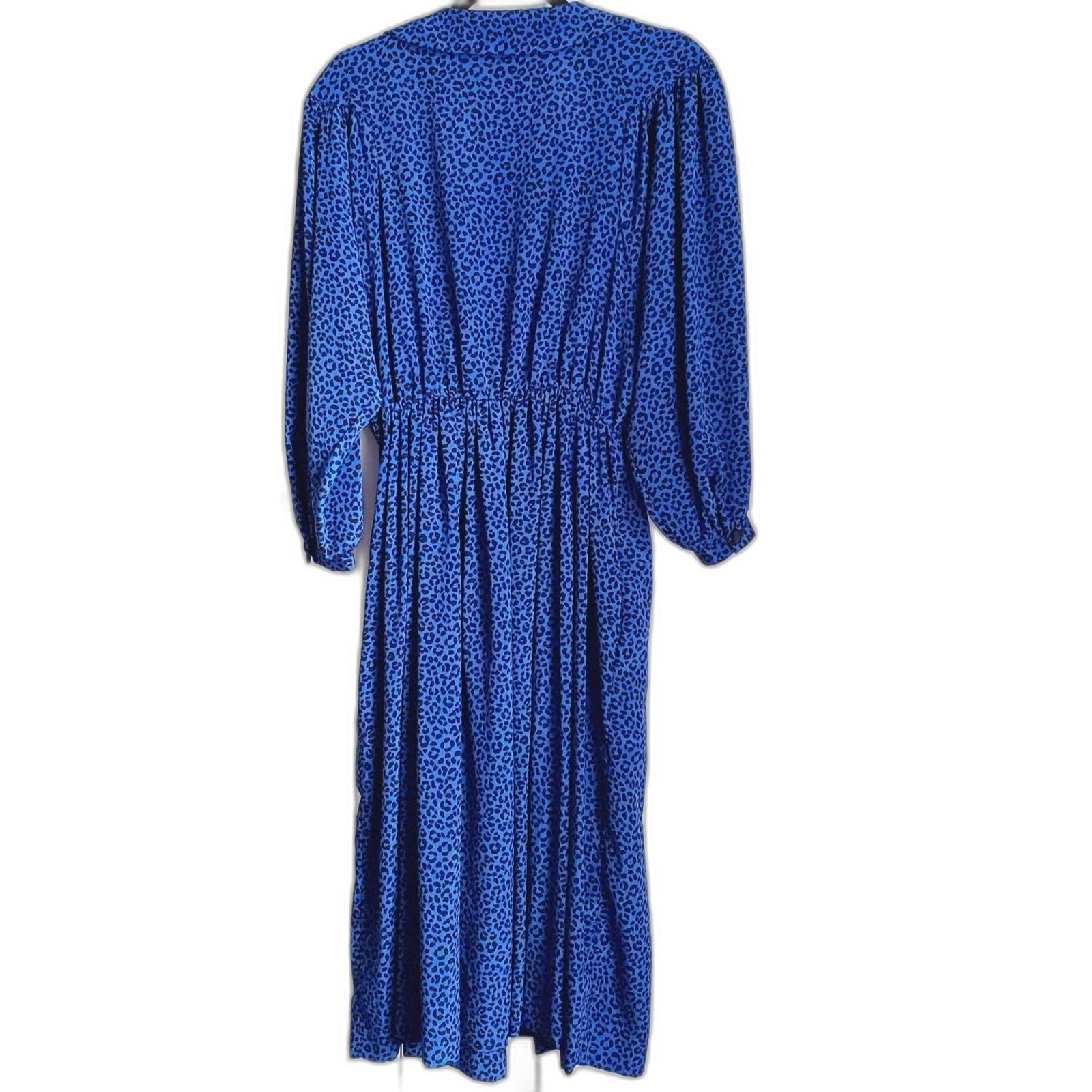 Vintage Tribute Blue Animal Print Dress Elastic Waist Long Sleeve Size M GUC