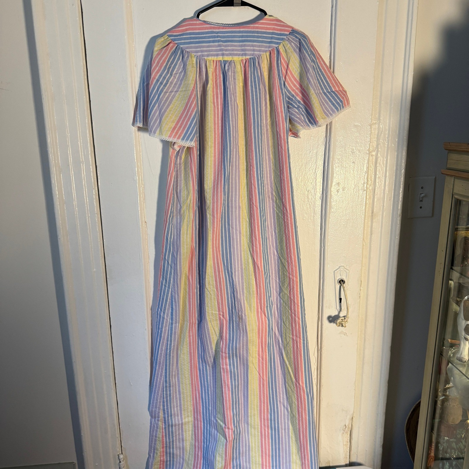 Vtg Dan-Ellen Pastel Rainbow Pride Maxi Muumuu House Dress M Retro Nightgown
