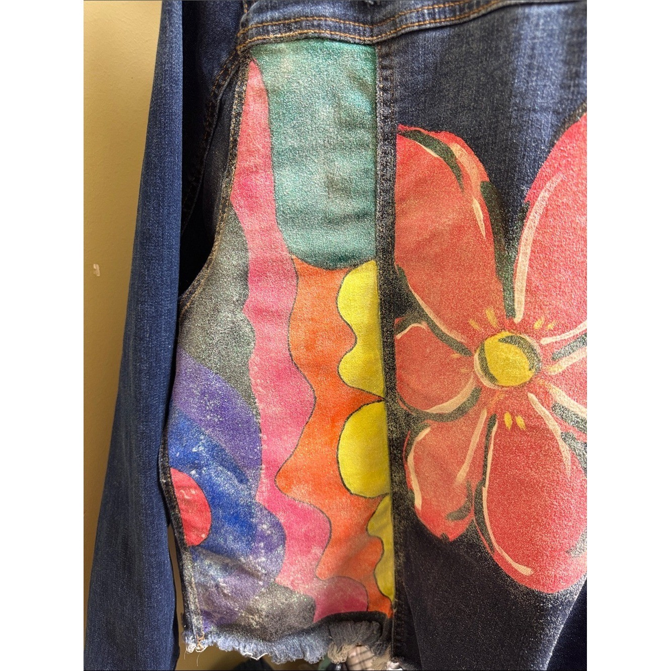 RISEN Hand Painted Floral Denim Jacket Boutique Art Jacket Boho Western Chic