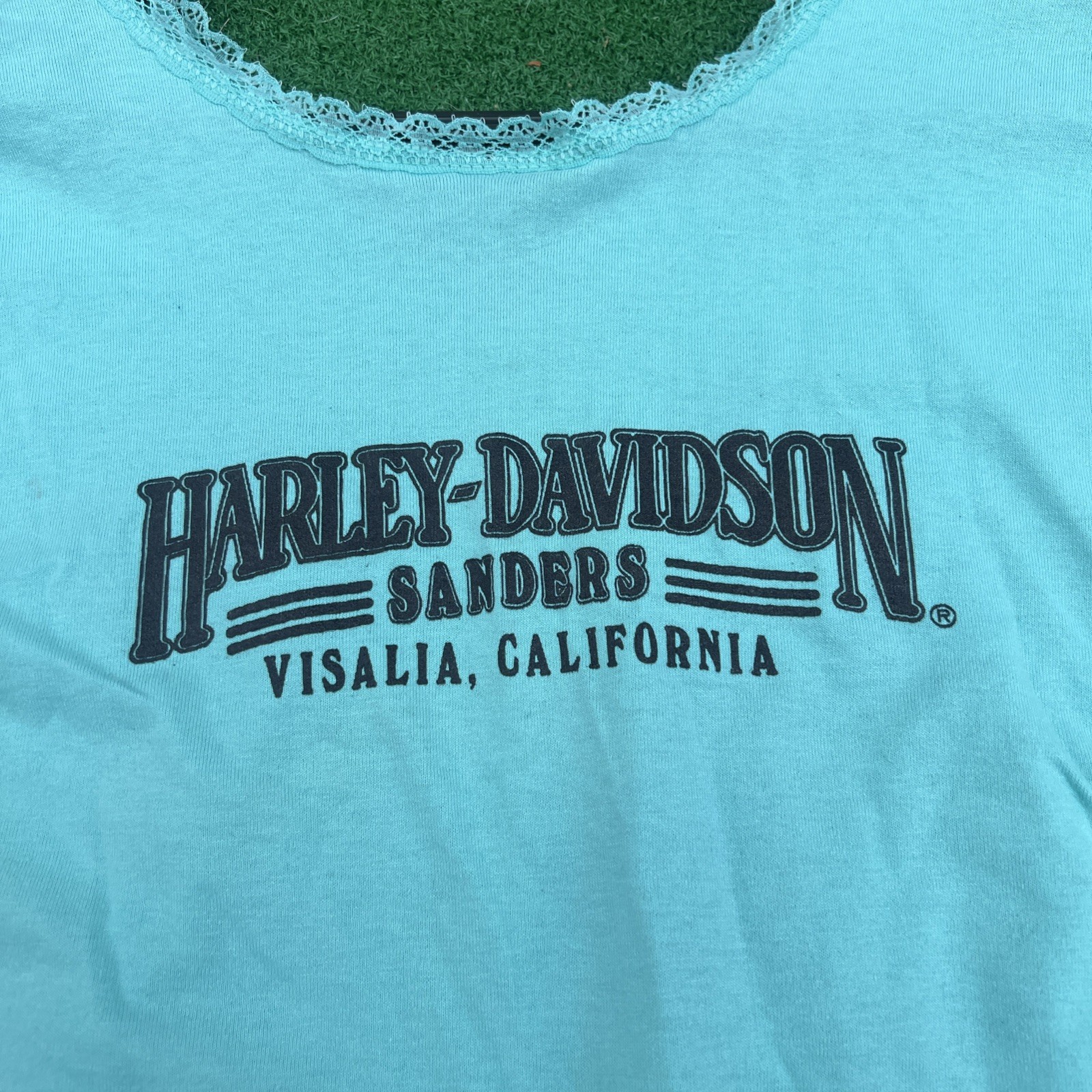 Vintage Harley Davidson Daytona 1991 3D Emblem 1990 Size Med Teal Rose Cropped T