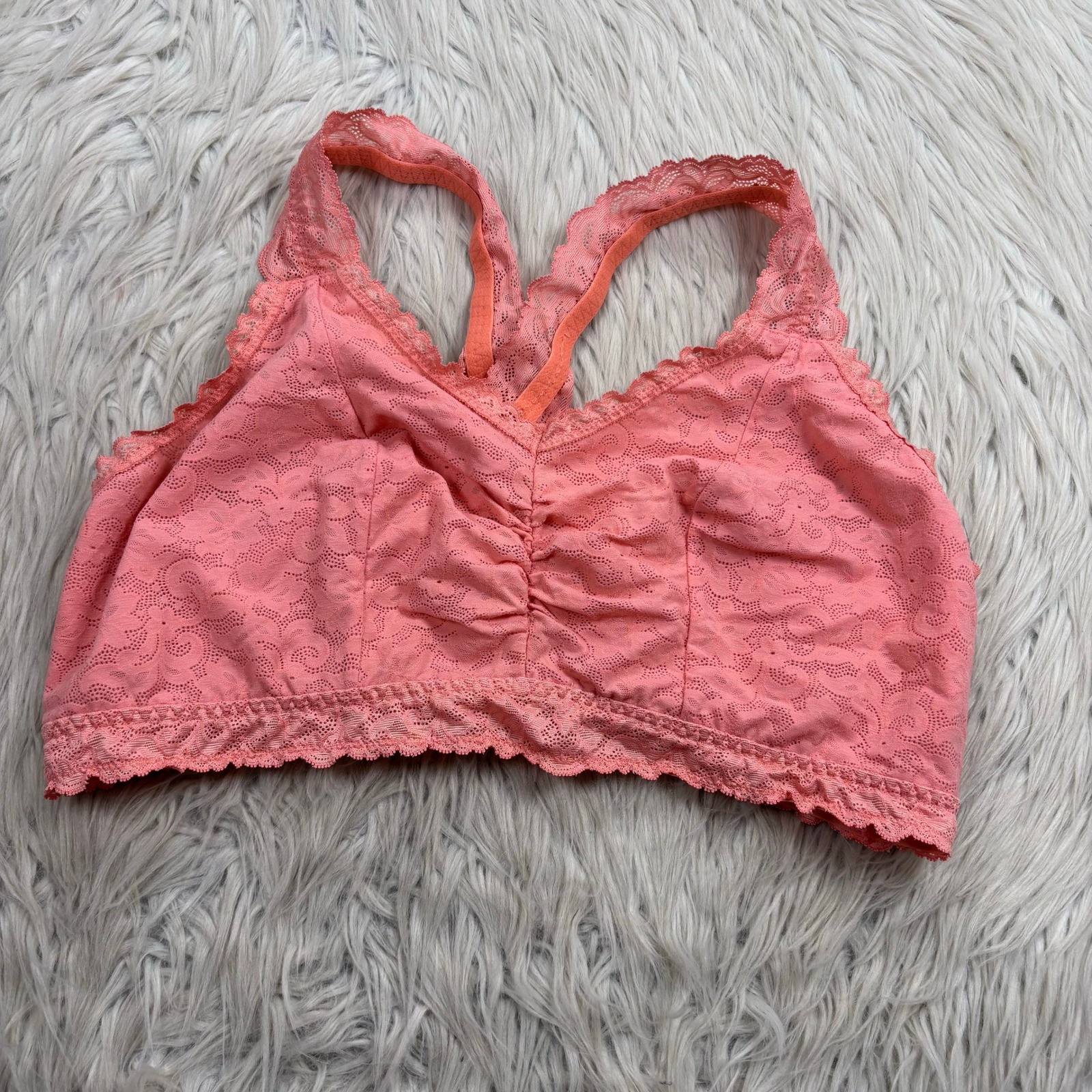 Cacique Women’s 18 20 Coral Peach Lace Racerback Bralette Bra Lounge