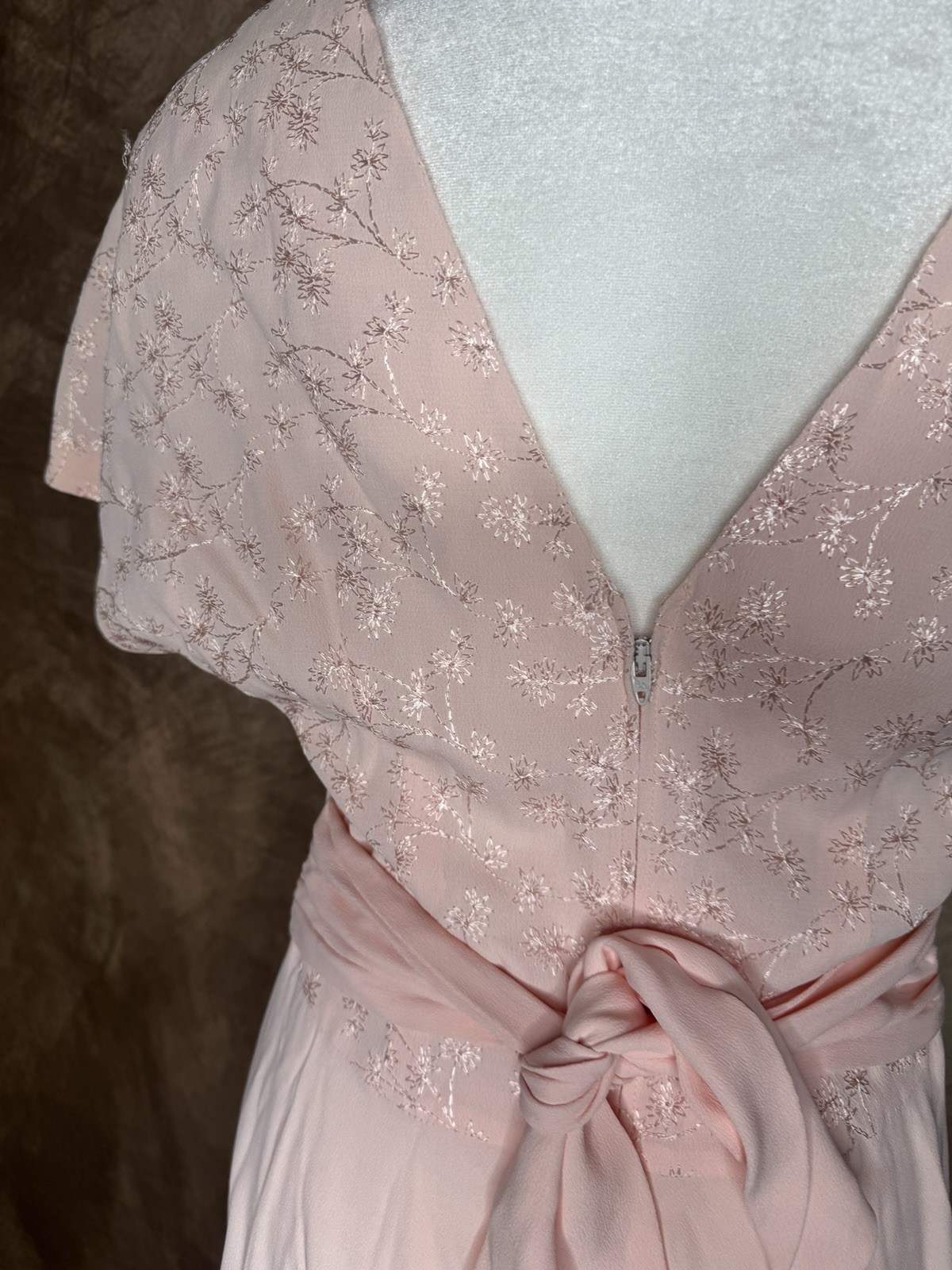 Vintage 80s S Donna Ricco Blush Pink Embroidered Maxi Dress Valentine Romantic