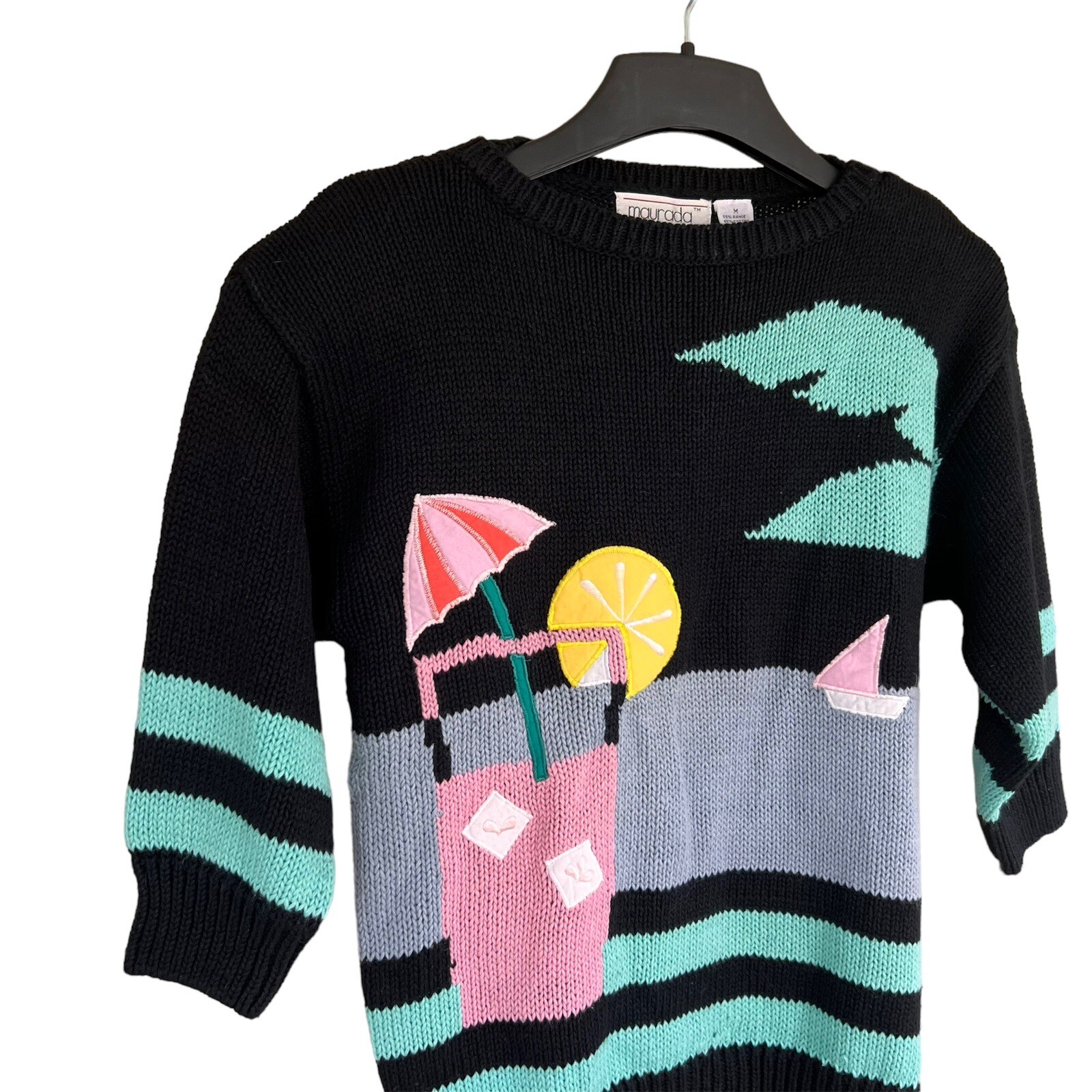 Vintage Maurada Knit Sweater with Lemonade Beach Theme Size Medium