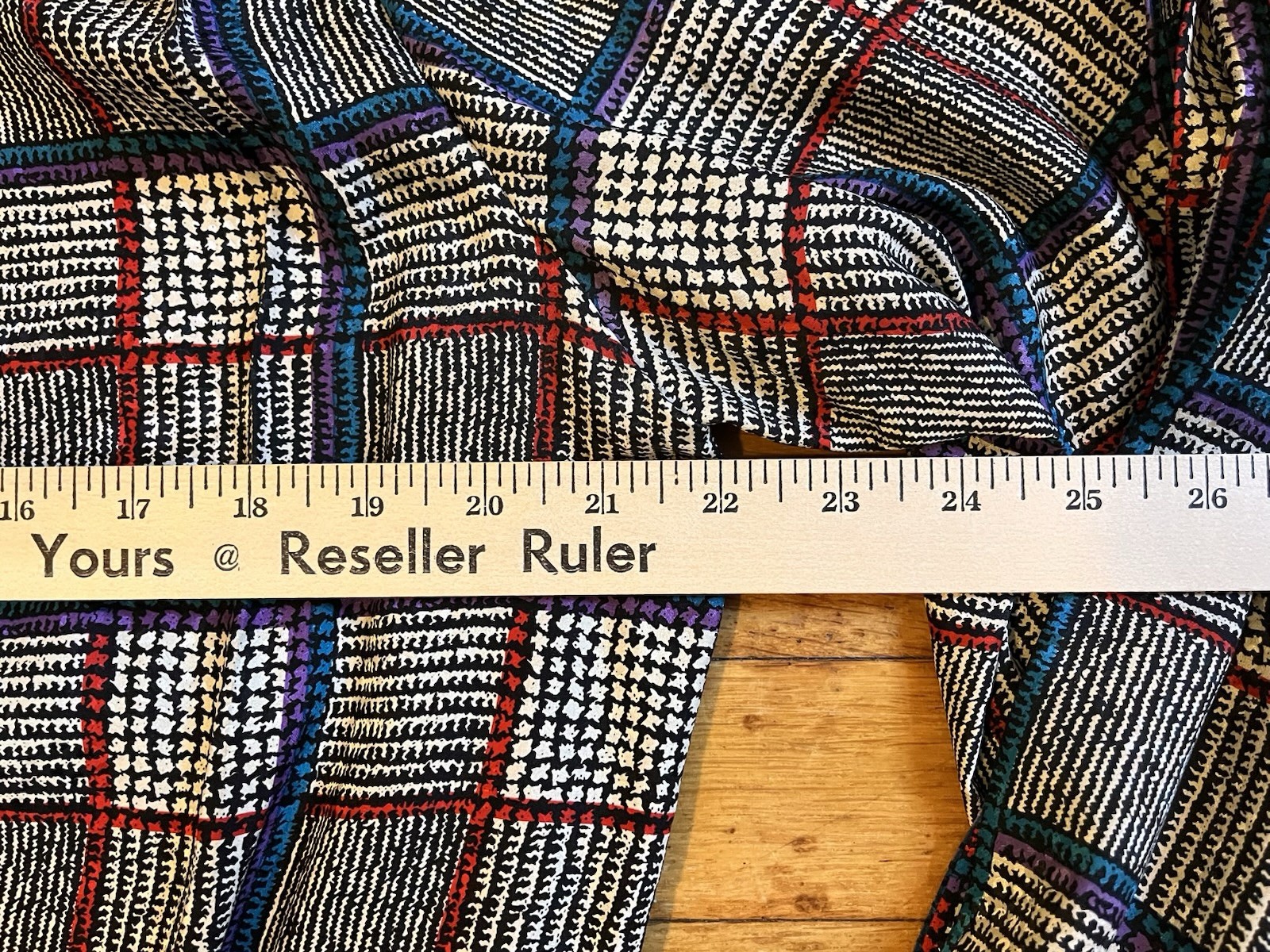 VINTAGE Starington Silk Blouse Skirt Scarf Set Women’s 12 Plaid Grey Blue 80s
