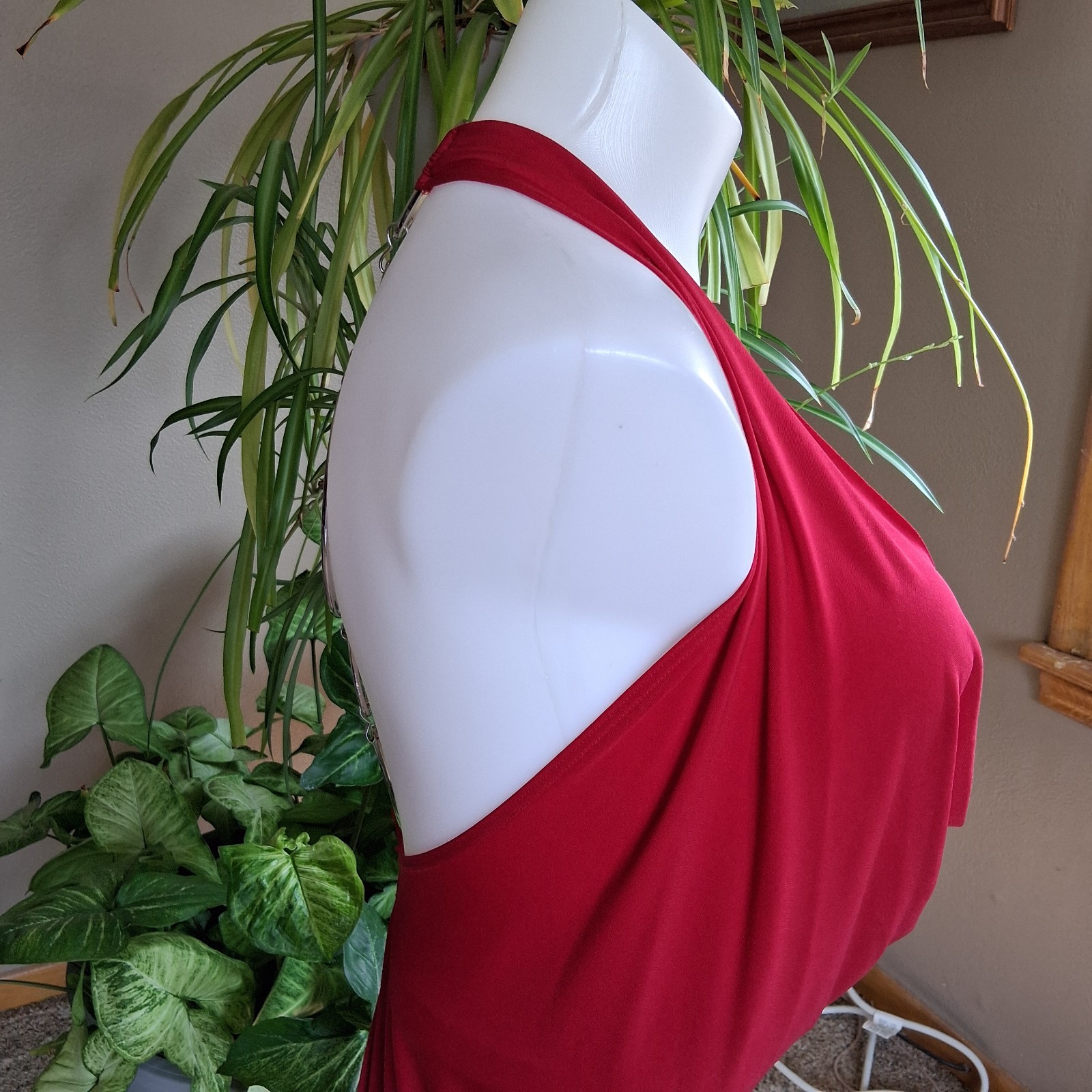 Vintage Y2K Frederick’s Hollywood Red Halter Dress Open Back Clubwear Glam L USA