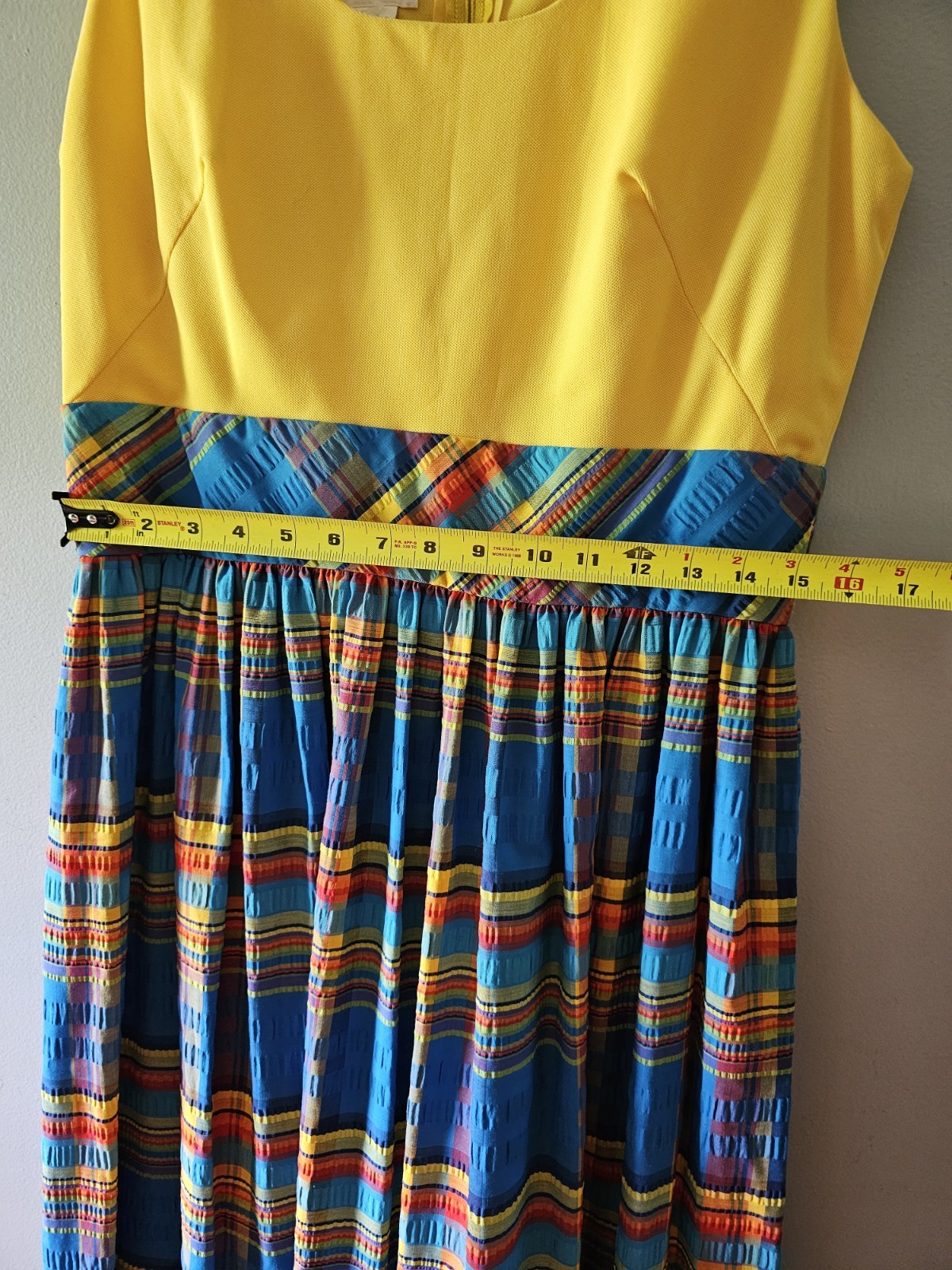 Vintage SWIRL Concept 70s Yellow Blue Plaid Ruffle Summer Maxi Plus Size Dress