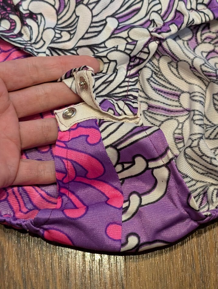 VTG 60S/70S BODYSUIT S leotard onepiece top purple pink crysanthemum mod gogo 4E
