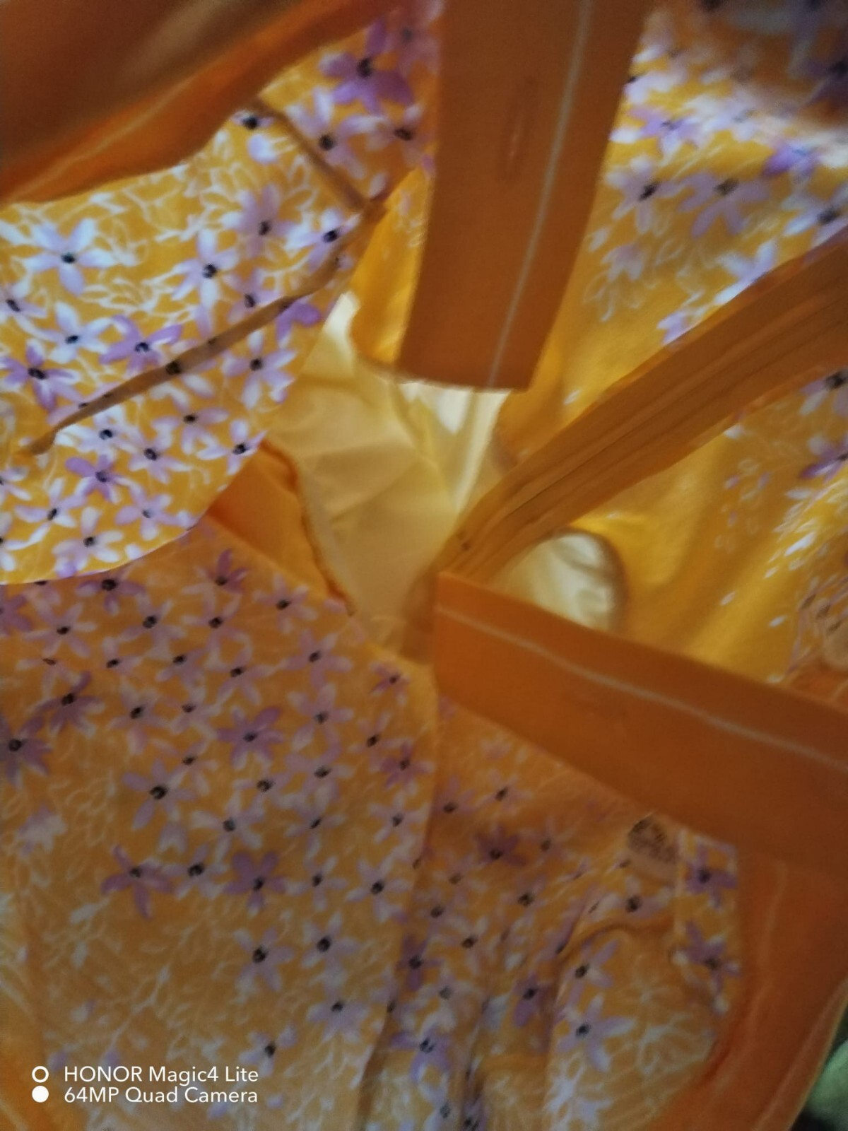 Yellow floral dress, vintage late ’70s, Corelle brand, size 46, made in Italy