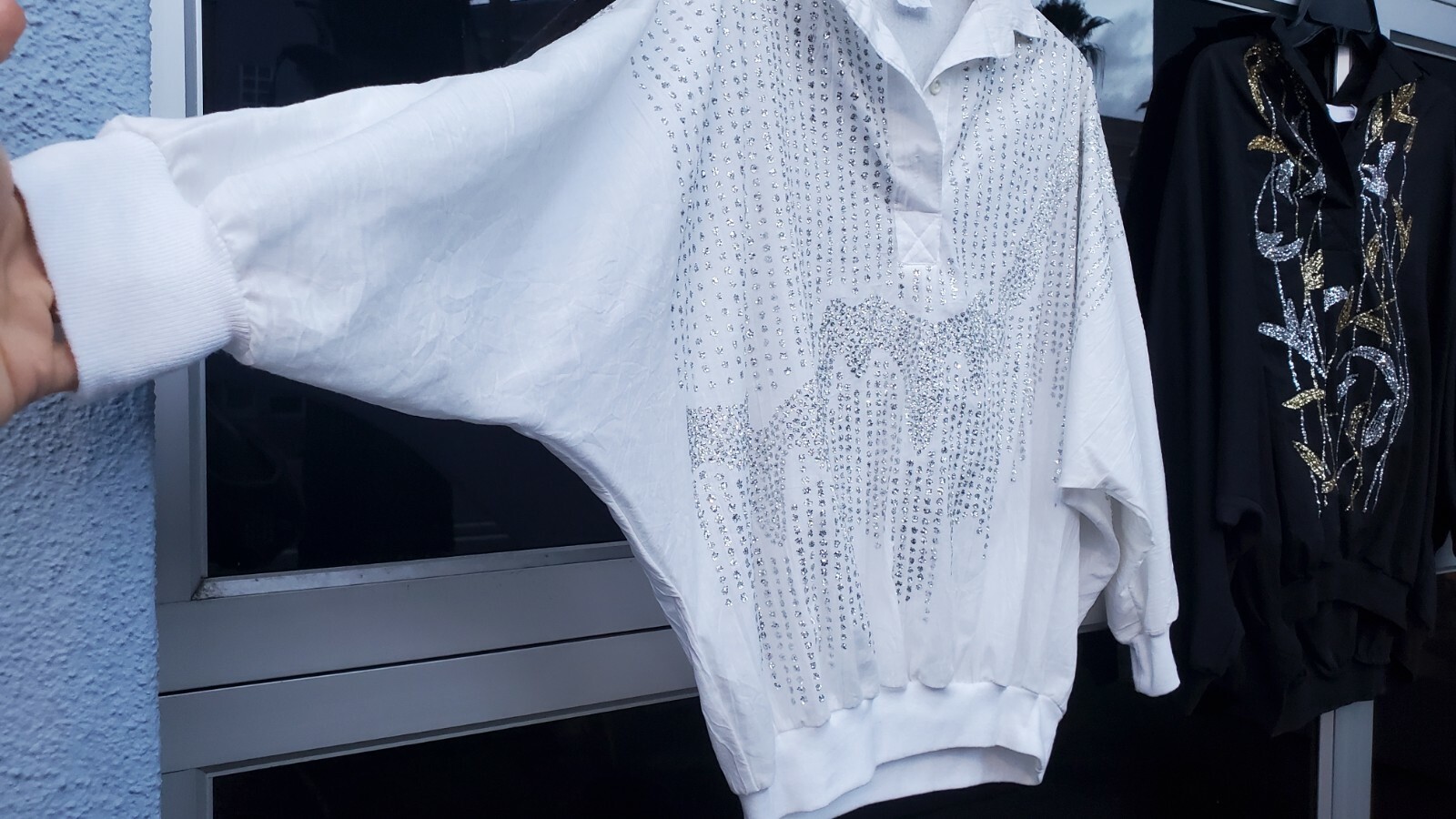 LOT Vintage 80s Glam Gold Silver Glitter Embellished Top BEDAZZLE Blouse GESTE