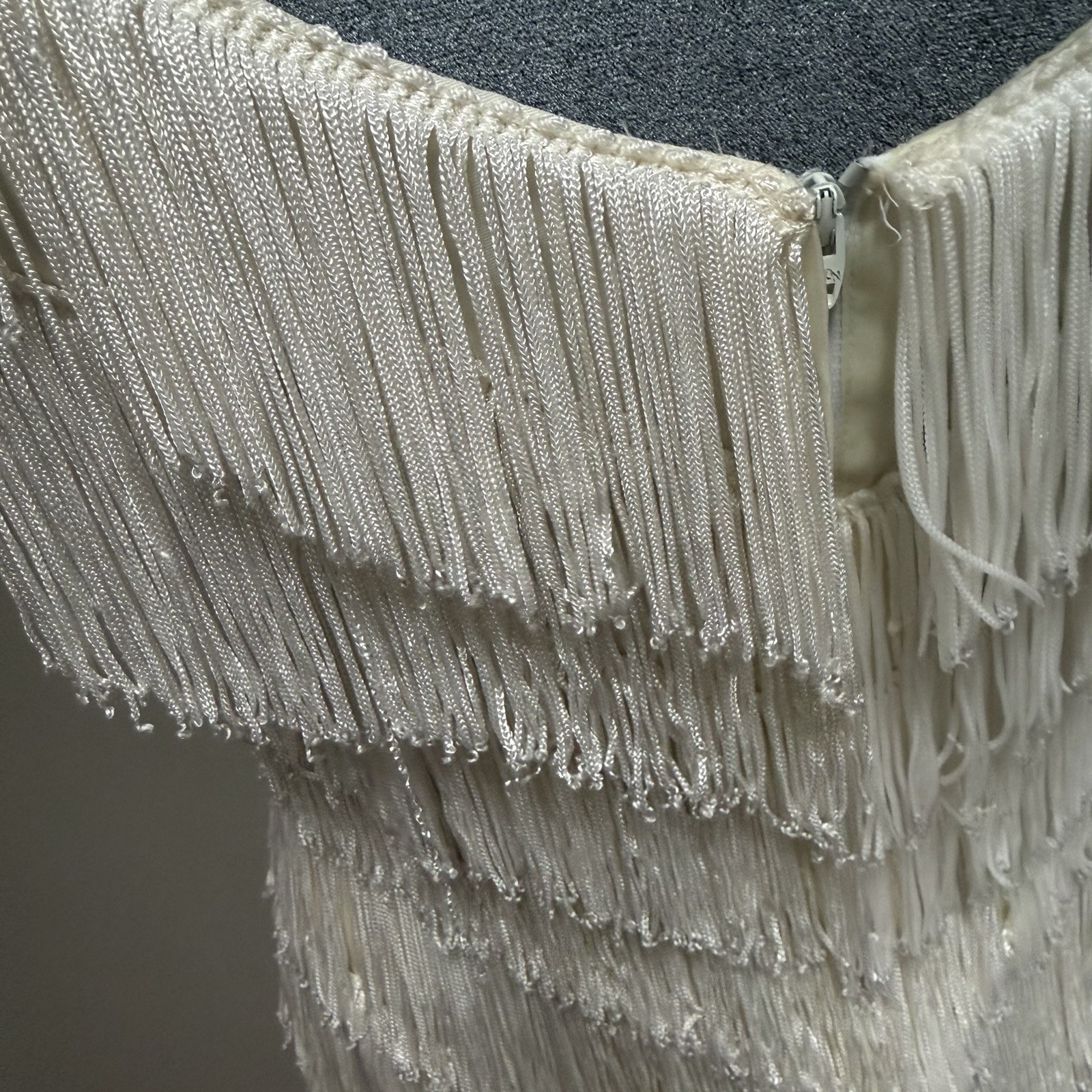 Vintage 80s 90s Ivory White Flapper Fringe Dress TD4 Electra 9/10 USA Made