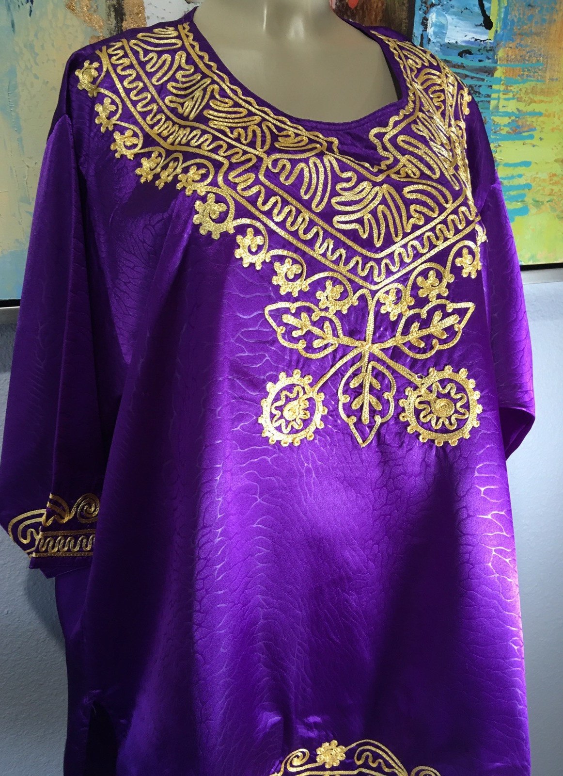 Vtg Purple Gold MeetU Magic Satin MuMu Nightgown Robe M L XL