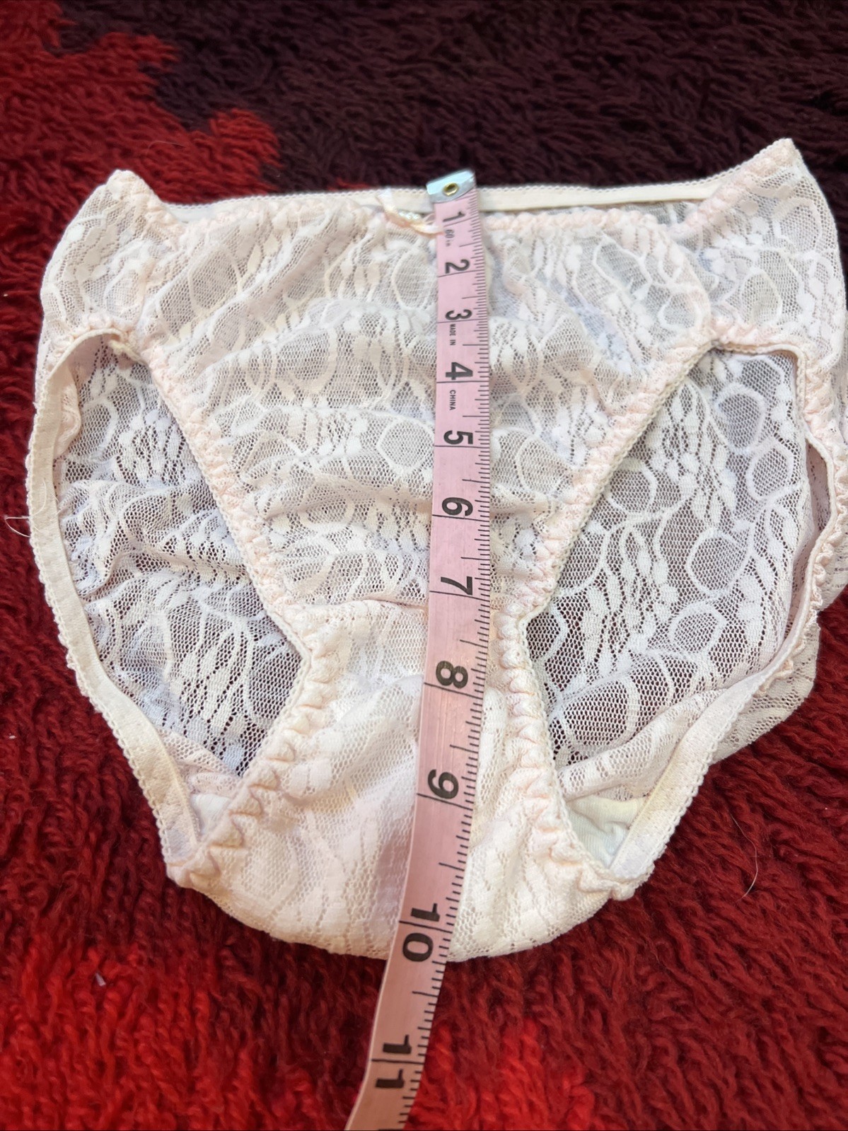 Vintage Lace Hi Cut Pink Pearl Panties Large 7